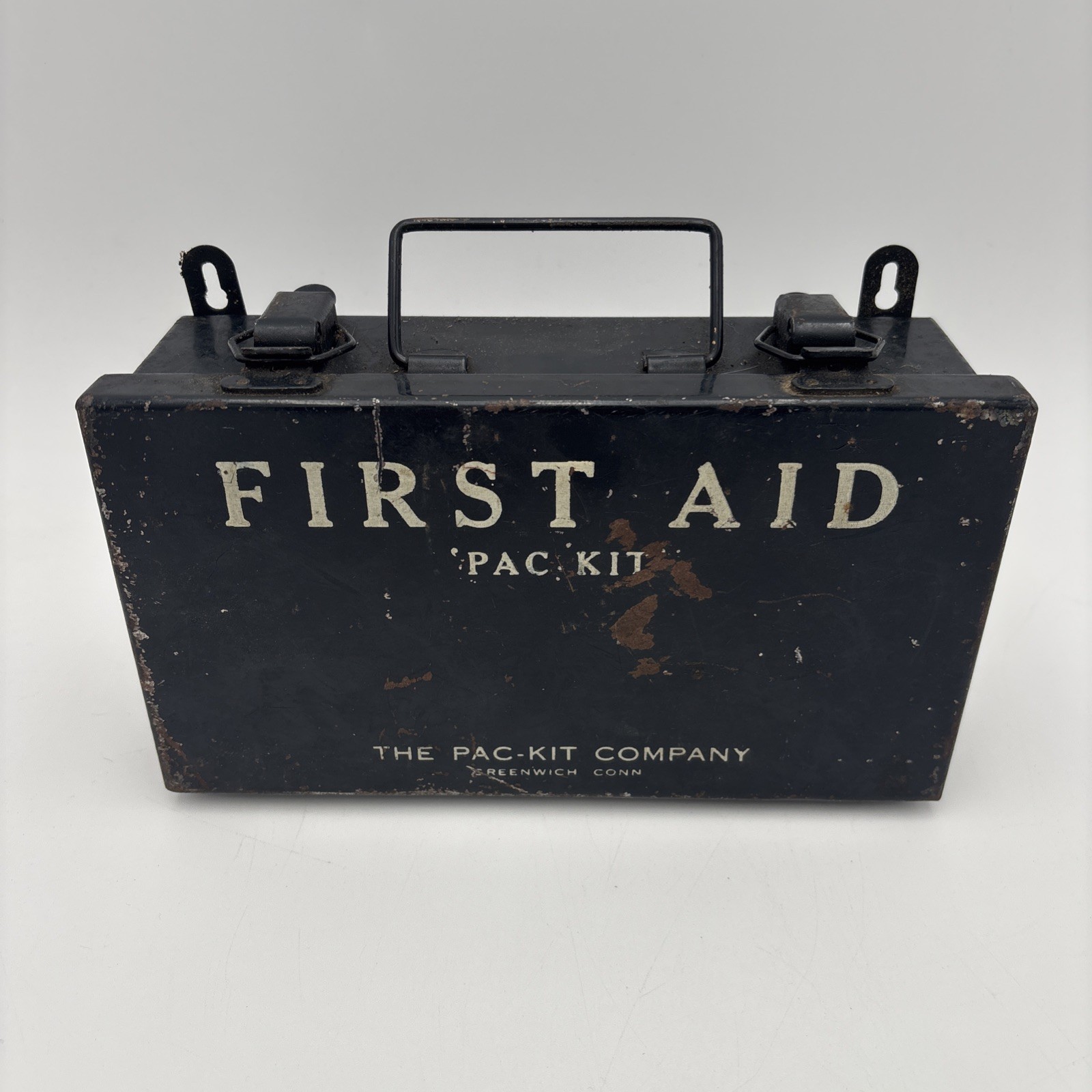 Vintage WWII ERA Railway Post office First Aid Pac-Kit Metal Box Wall Mount