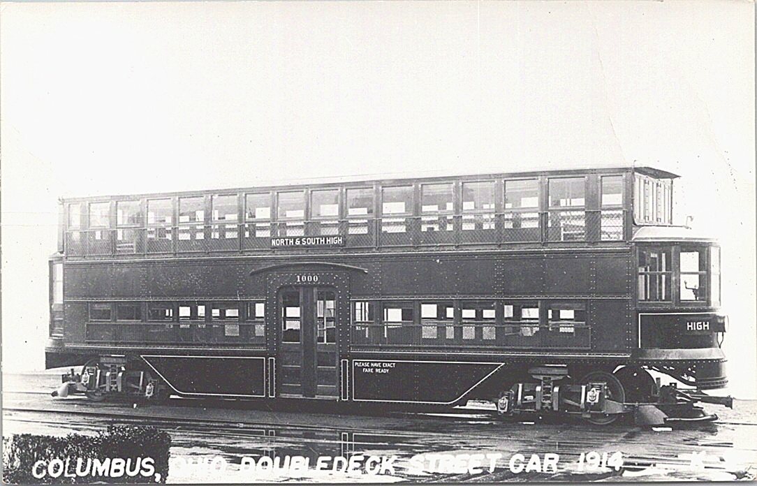 RPPC Columbus OH Double-Deck Streetcar 1914 (1950s post card)