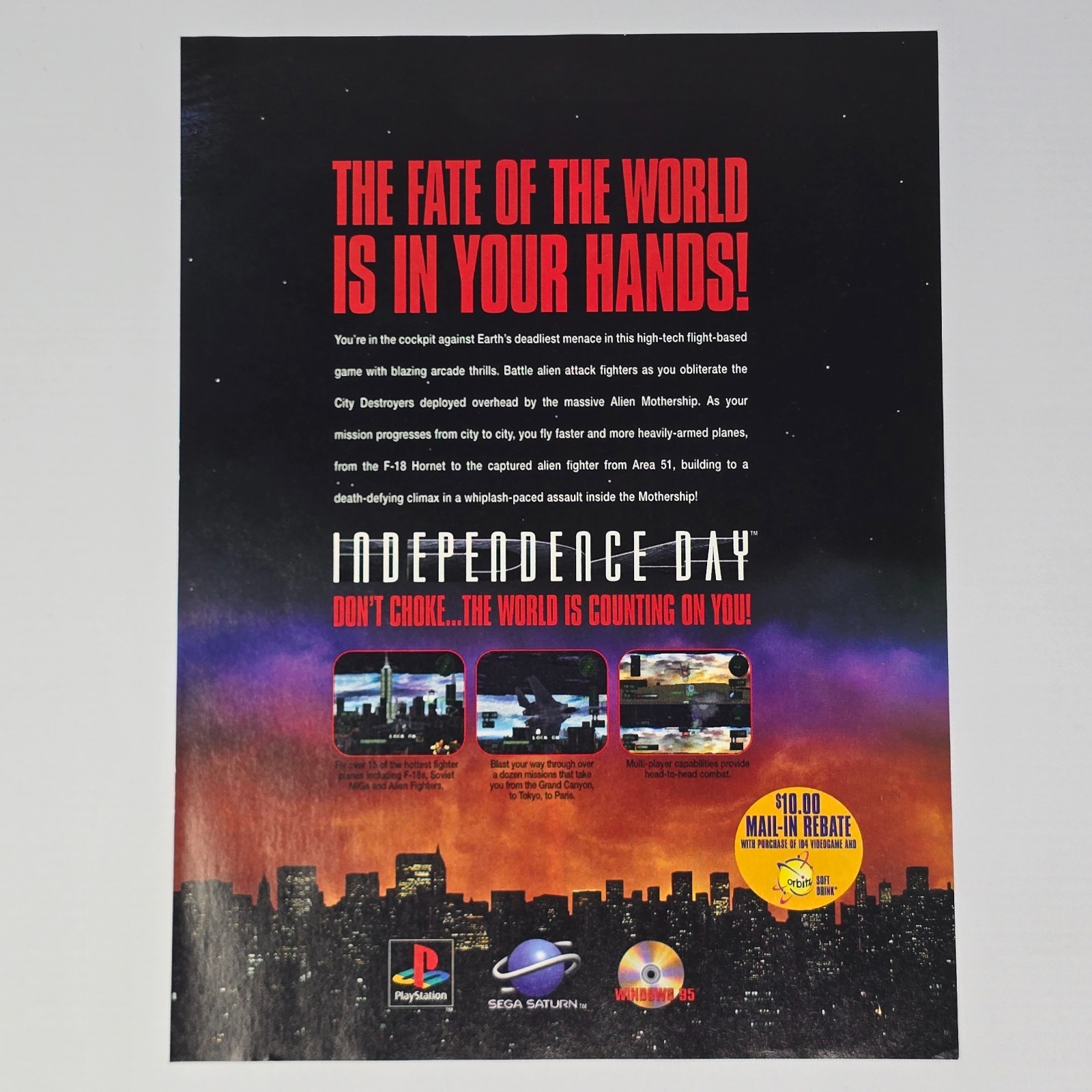Independence Day PlayStation PS1 Sega Saturn Your Hands Print Ad/Poster