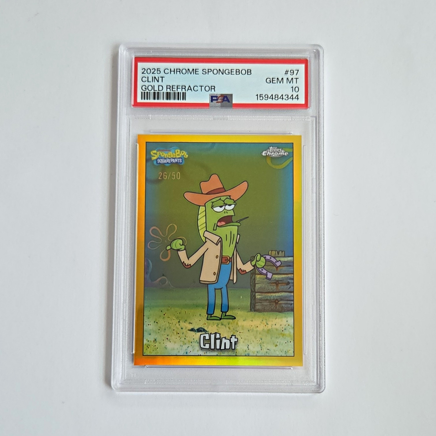 Topps SpongeBob 2025 Chrome Clint #97 Gold Refractor /50 PSA 10 159484344