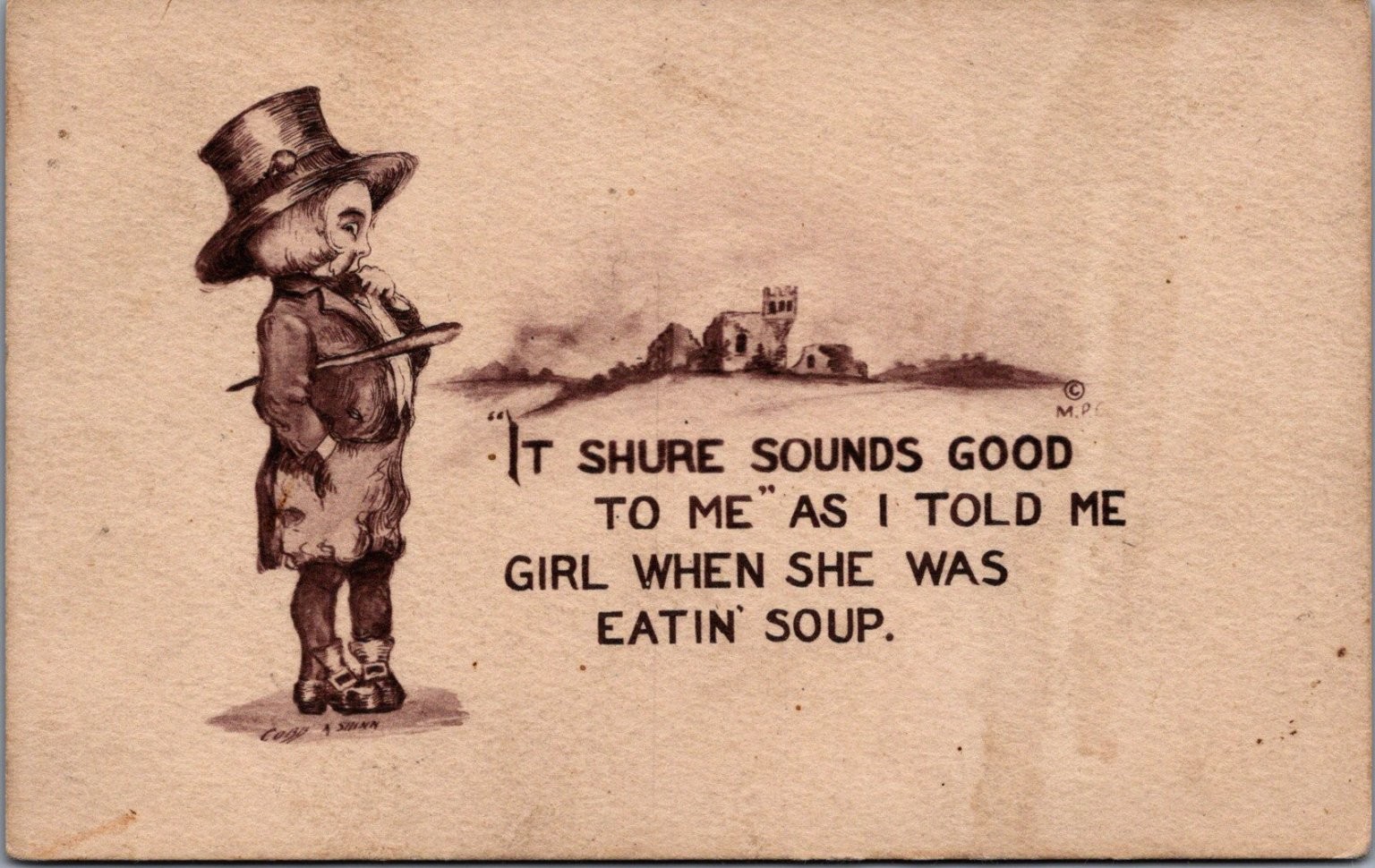 1912 Irish Comic Postcard - Soup Eating Girl, Lafayette WI Postmark 1913