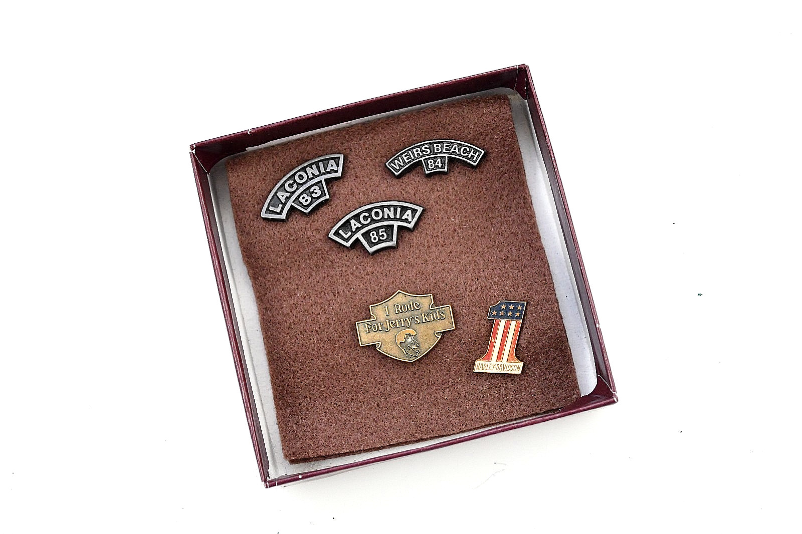 5 Lot Vintage Harley-Davidson Motorcycle Rally Pins Laconia Weirs Beach Jerry\'s