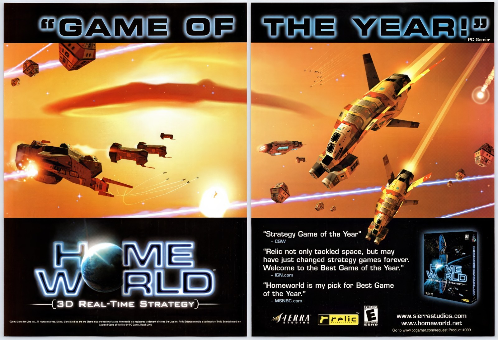 Homeworld - PC Game - Sierra/Relic - Vintage Original Print Ad/Poster Promo 2000