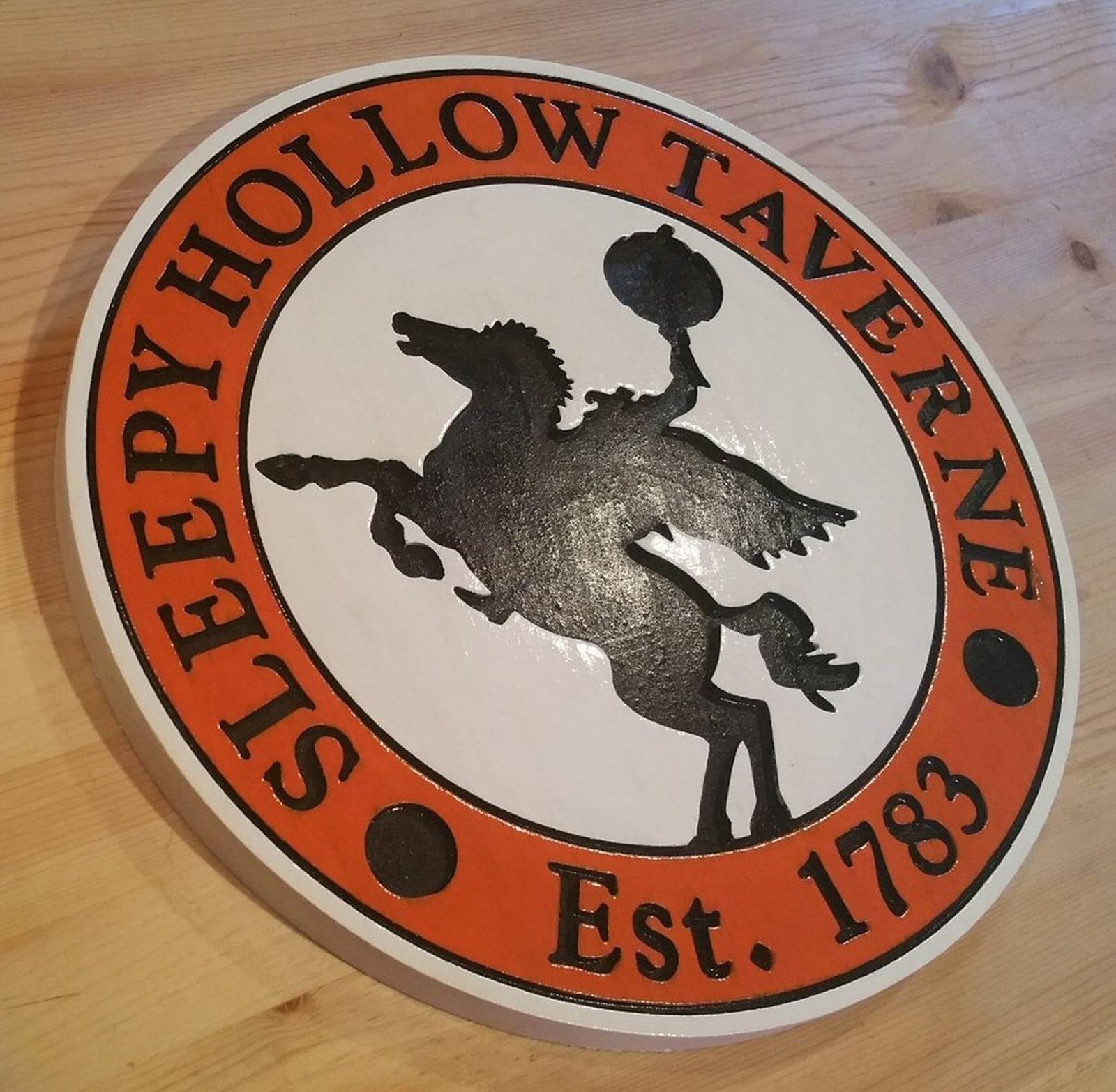 Sleepy Hollow Taverne 3D routed wood bar halloween sign horseman Custom