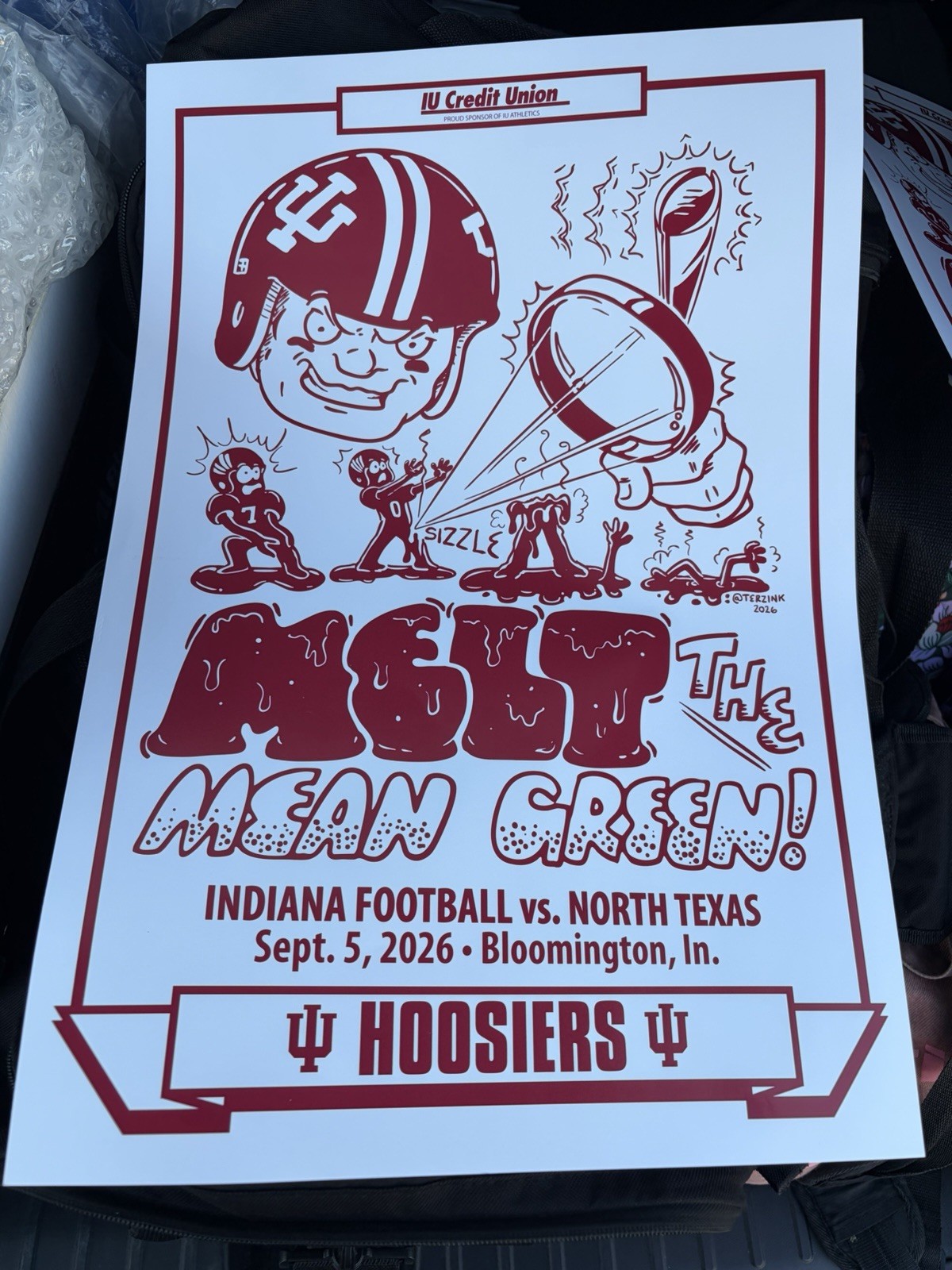 2026 IU Indiana Hoosiers Football Schedule Poster Mean Green 9/5/26 North Texas