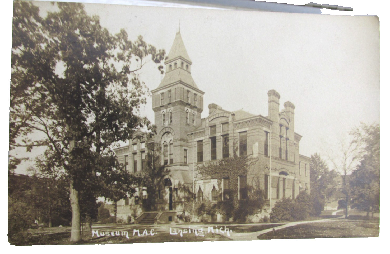 1914 LANSING MICHIGAN MI. RPPC Real Photo Postcard of Museum M.A.C. Posted
