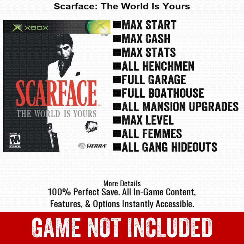 Scarface: The World Is Yours 100% Unlocked All Items Xbox USB Save File