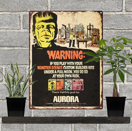 1969 Custom Monsters Kit Frankenstein Ad Aurora Metal Sign Repro 9x12\