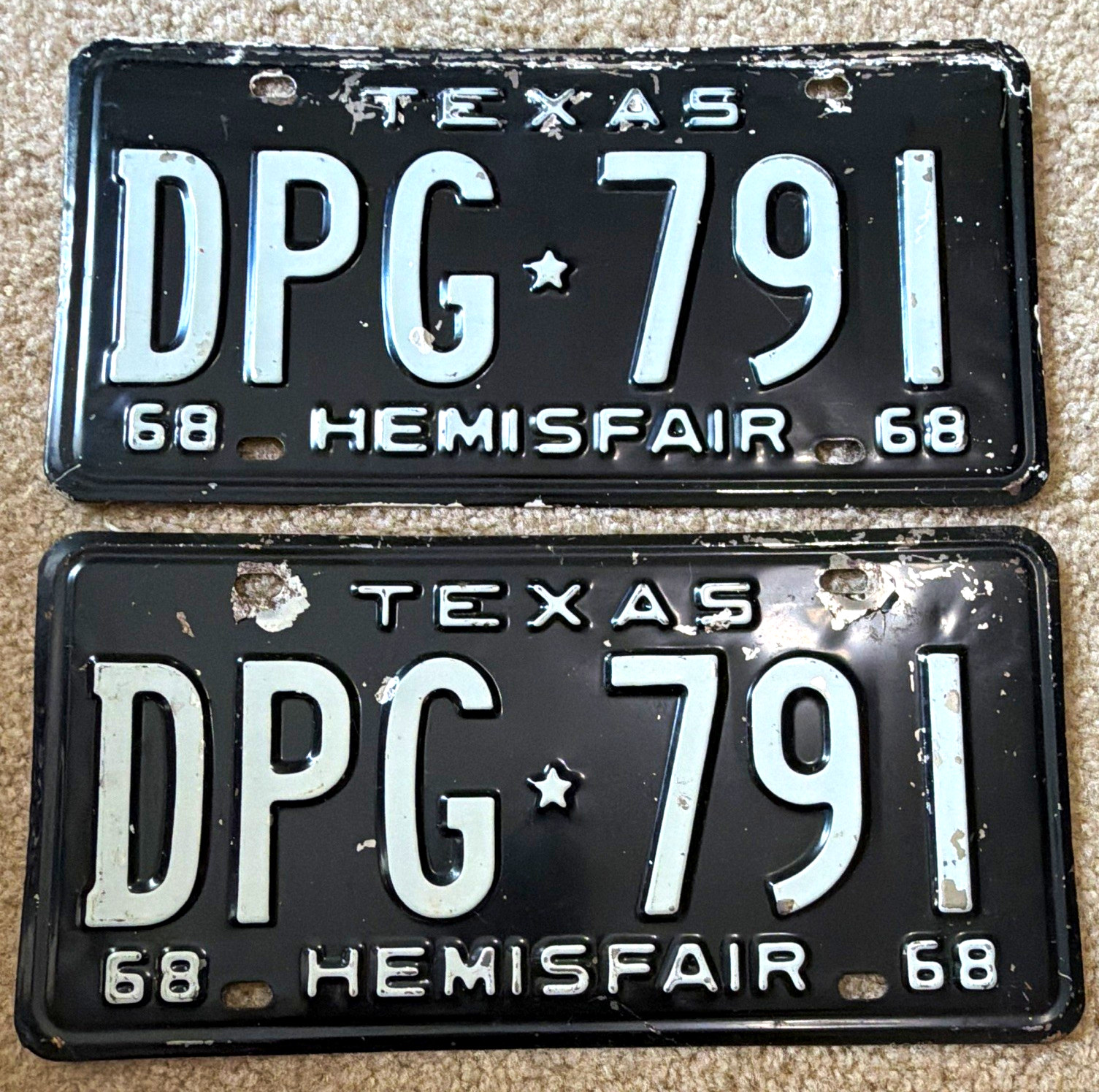 Vintage 1968 Texas HemisFair License Plates Pair 
