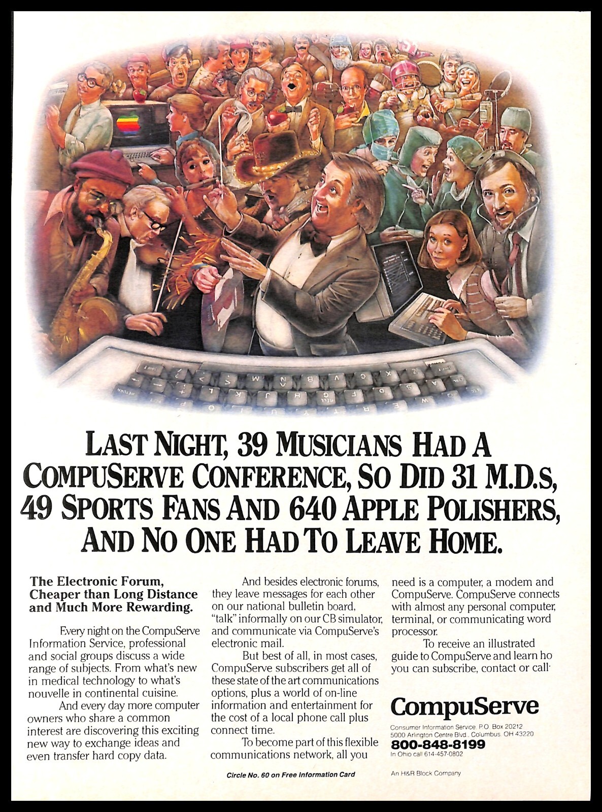1983 CompuServe Vintage PRINT AD Retro Computing Apple Musicians Art