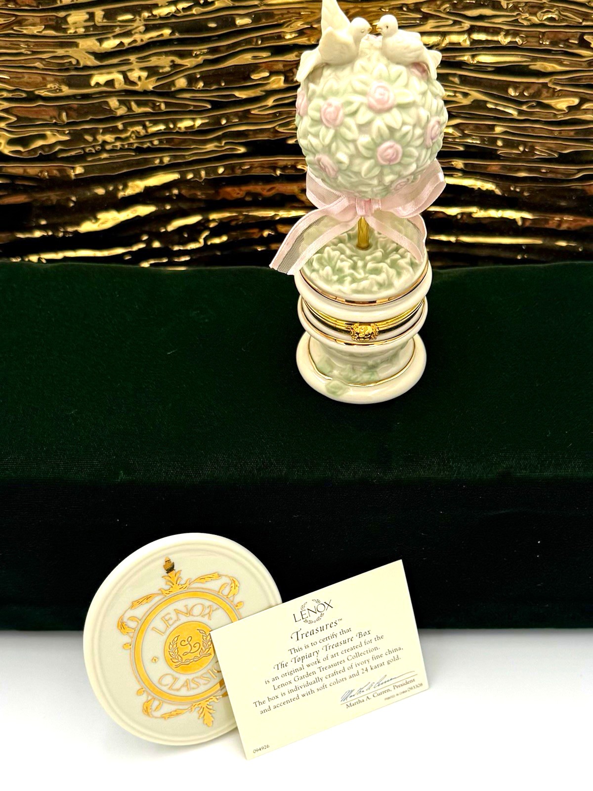 Lenox Treasures Topiary with Doves Treasure Box - BRAND NEW with Charm/COA/Box