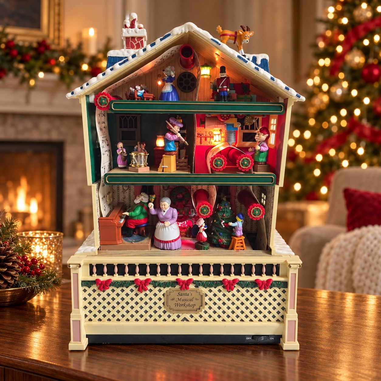 Rare Vintage 1995 Mr.Christmas Santa\'s Musical Workshop Music Lights  in box 