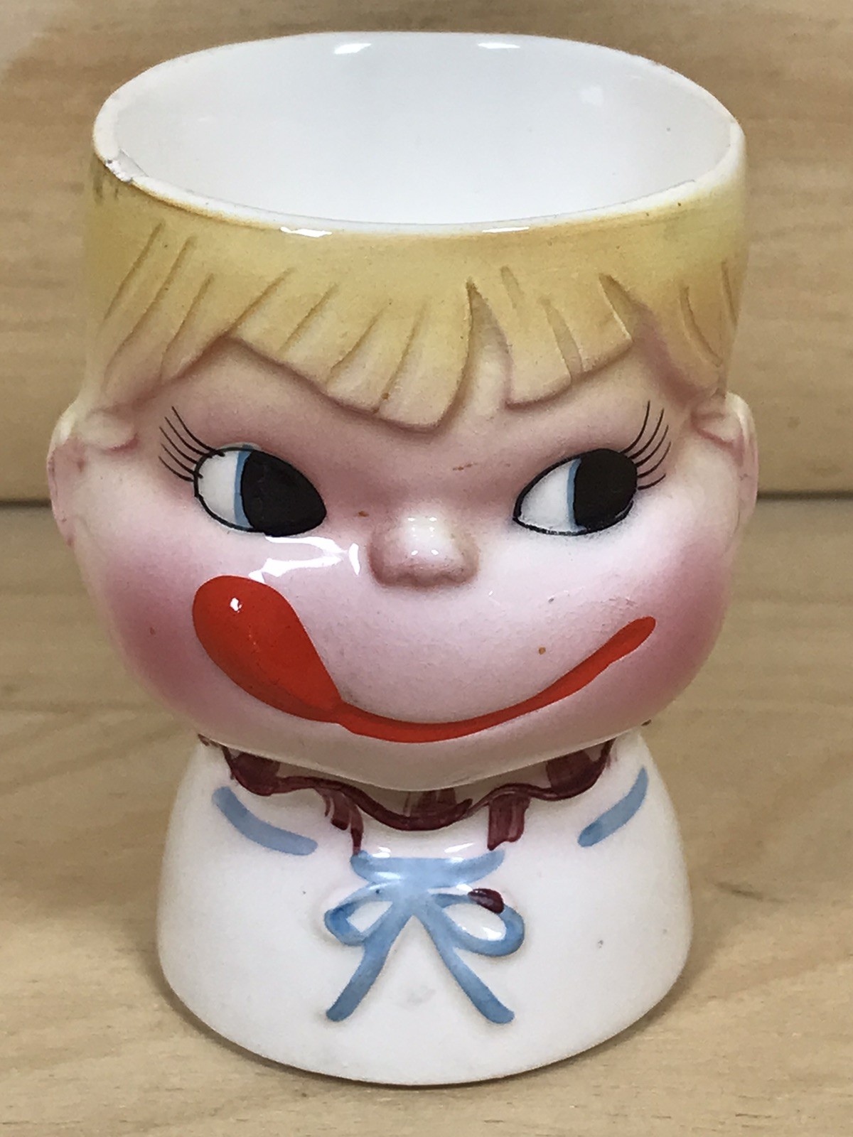 Vintage 1950’s Original Ray-Gee YUM-EE-YUM Egg Cup Hand Painted Boy Imperfect