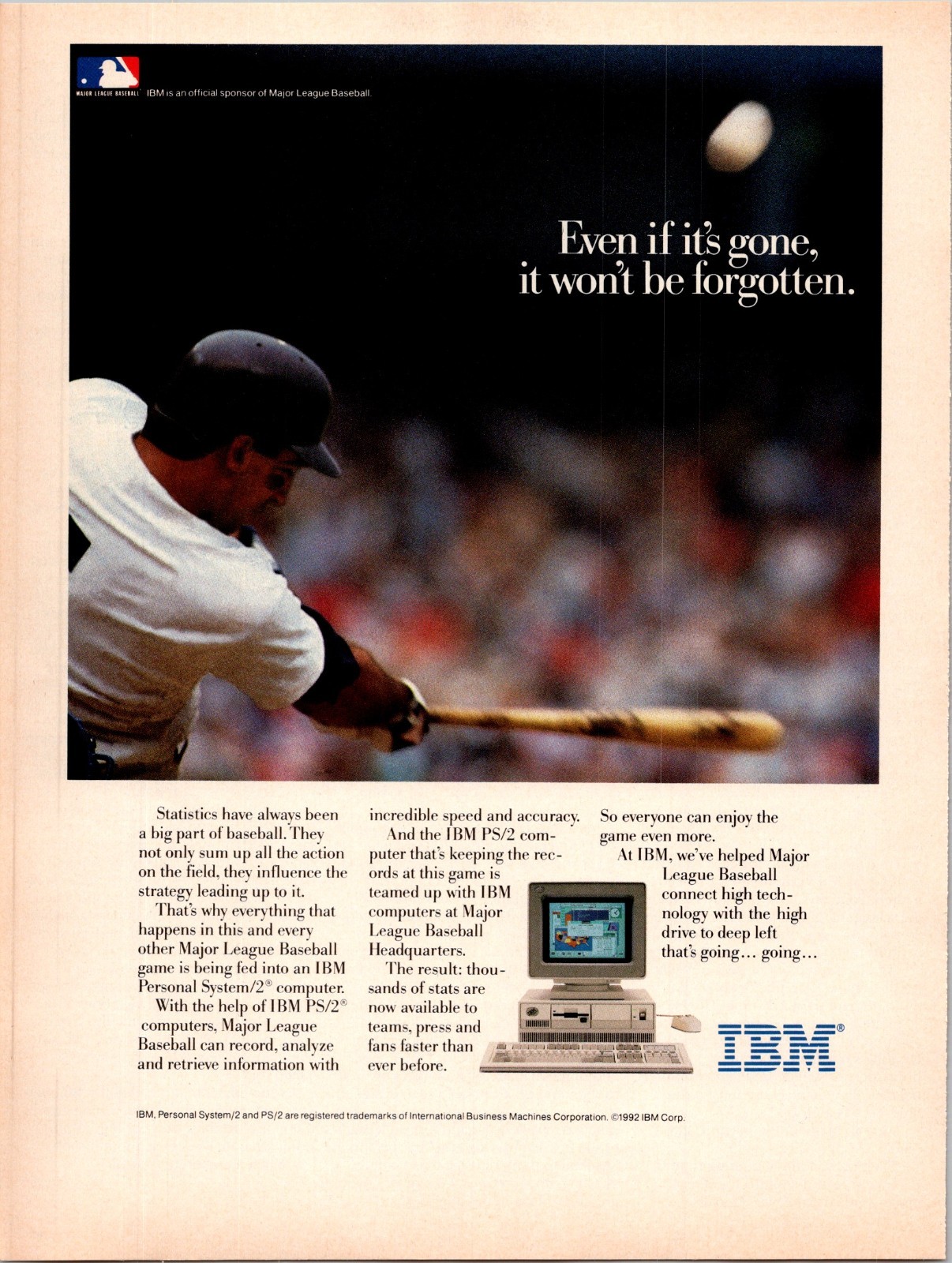 1992 • IBM COMPUTER PS/2  Print Ad • 90s MLB Fisk Yaz Williams baseball GA.07