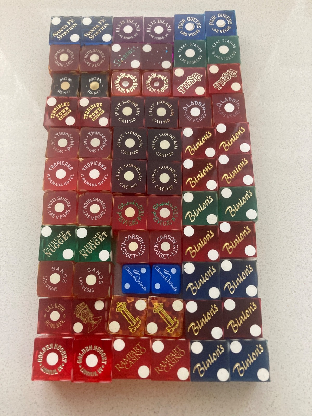 33 PAIRS OF DICE BINIONS SANDS 4 QUEENS SAHARA TROPICANA CHECK OUT PHOTOS