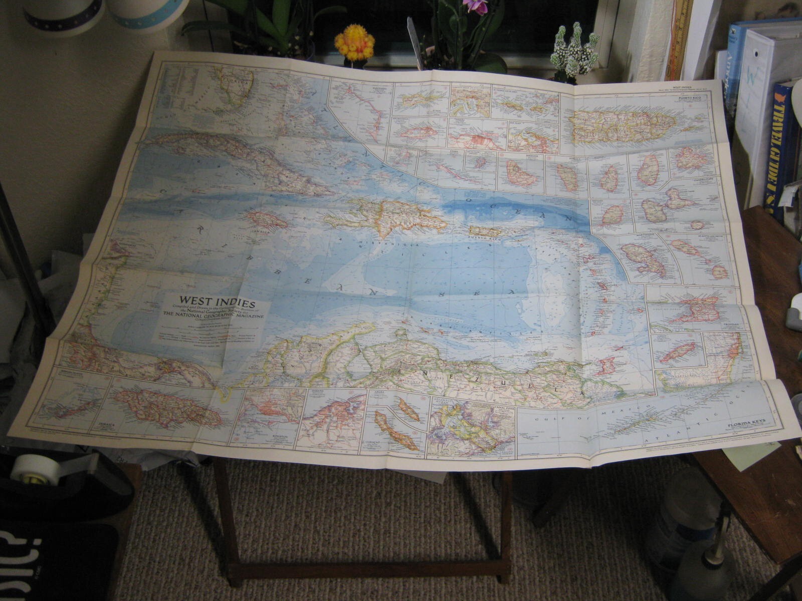 VINTAGE WEST INDIES MAP National Geographic March 1954