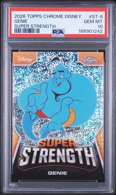 Genie 5/20 2026 Topps Chrome Disney Super Strength SSP Aladdin PSA 10