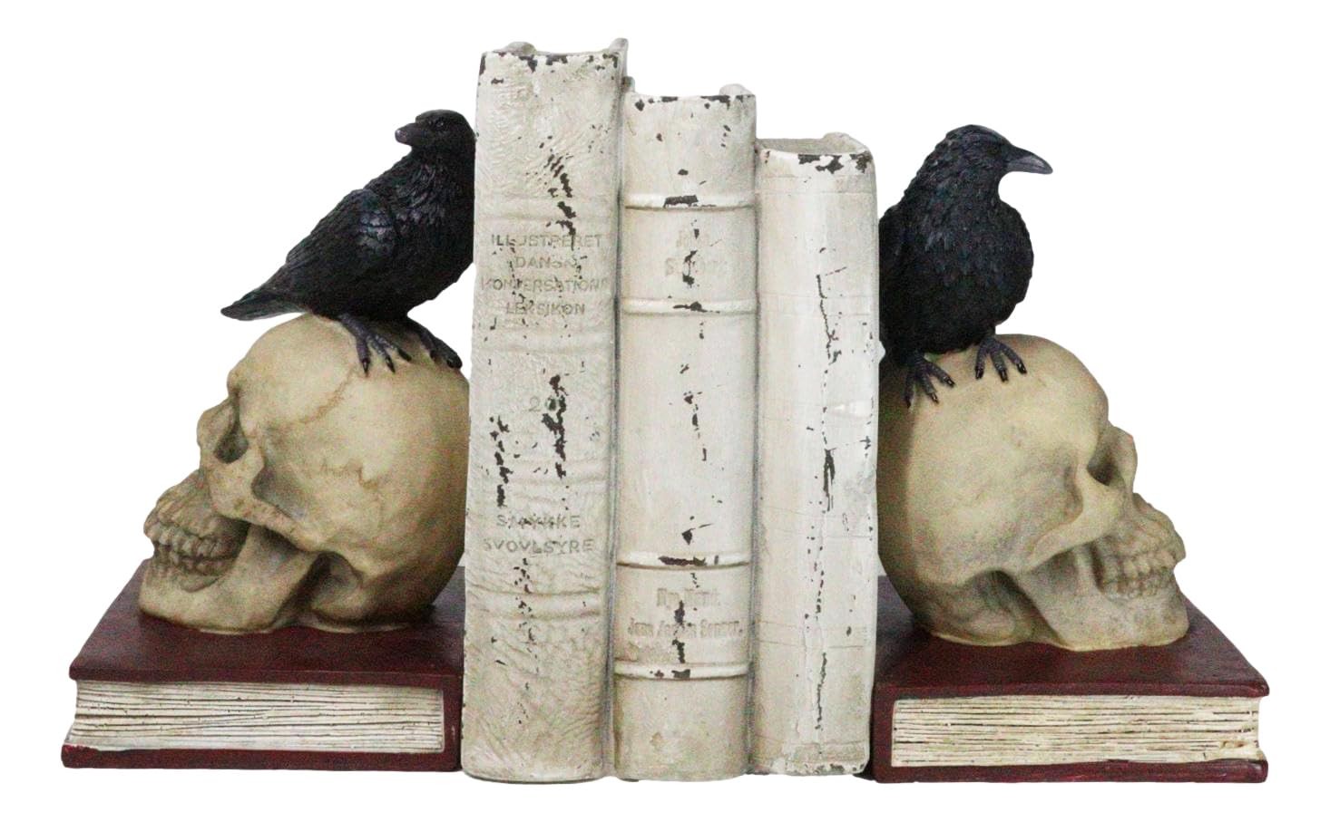 Ebros Edgar Allan Poe Raven Crow Skull Bookends Pair 7.5\