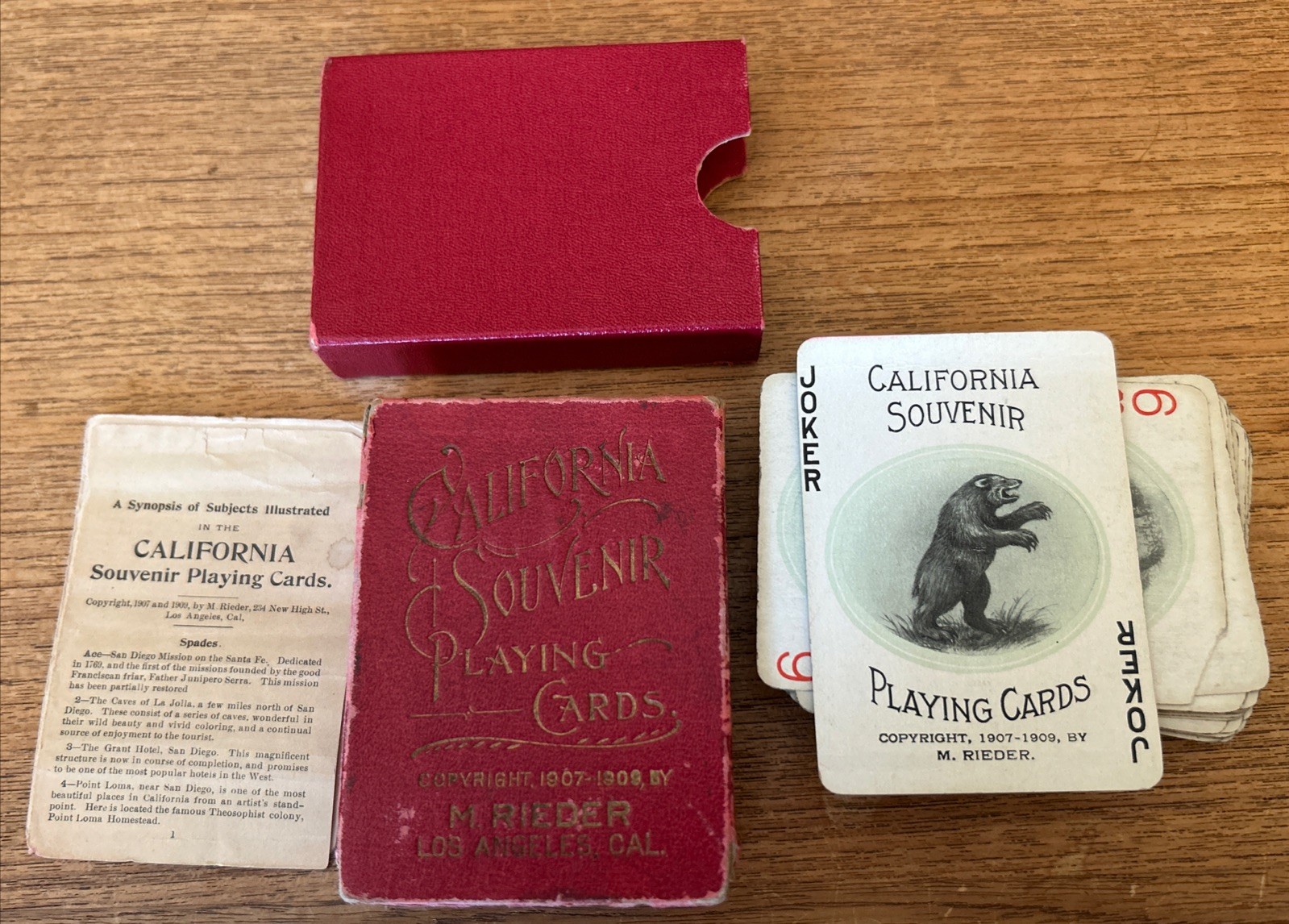 Antique 1909 M Rieder California Souvenir Playing Cards Complete w/ Box