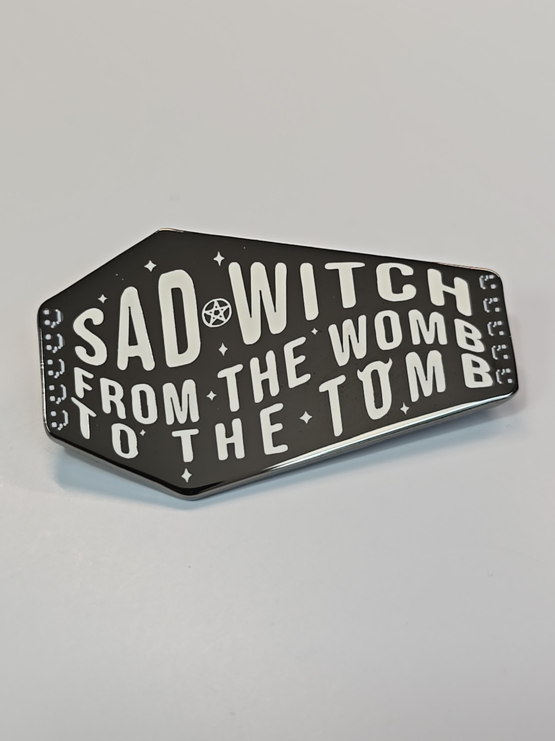 Sad Witch From the Womb to the Tomb Lapel Pin