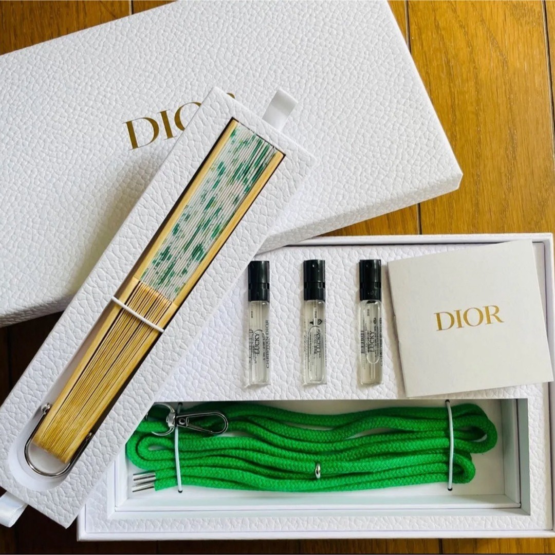 Christian Dior Folding Fan Sensu Green w/Strap Perfume Box Vip Gift Fashion