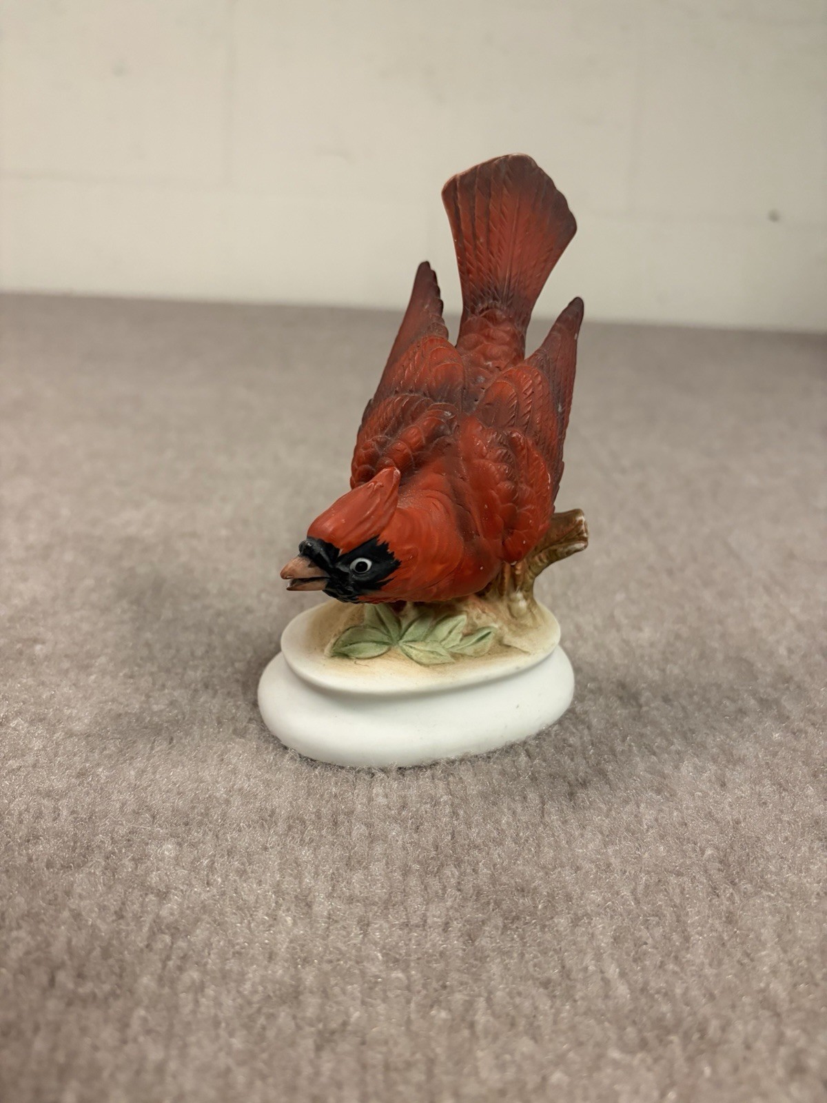 Vintage Lefton China Cardinal Head Down KW395 Hand Painted Red Bird Figurine