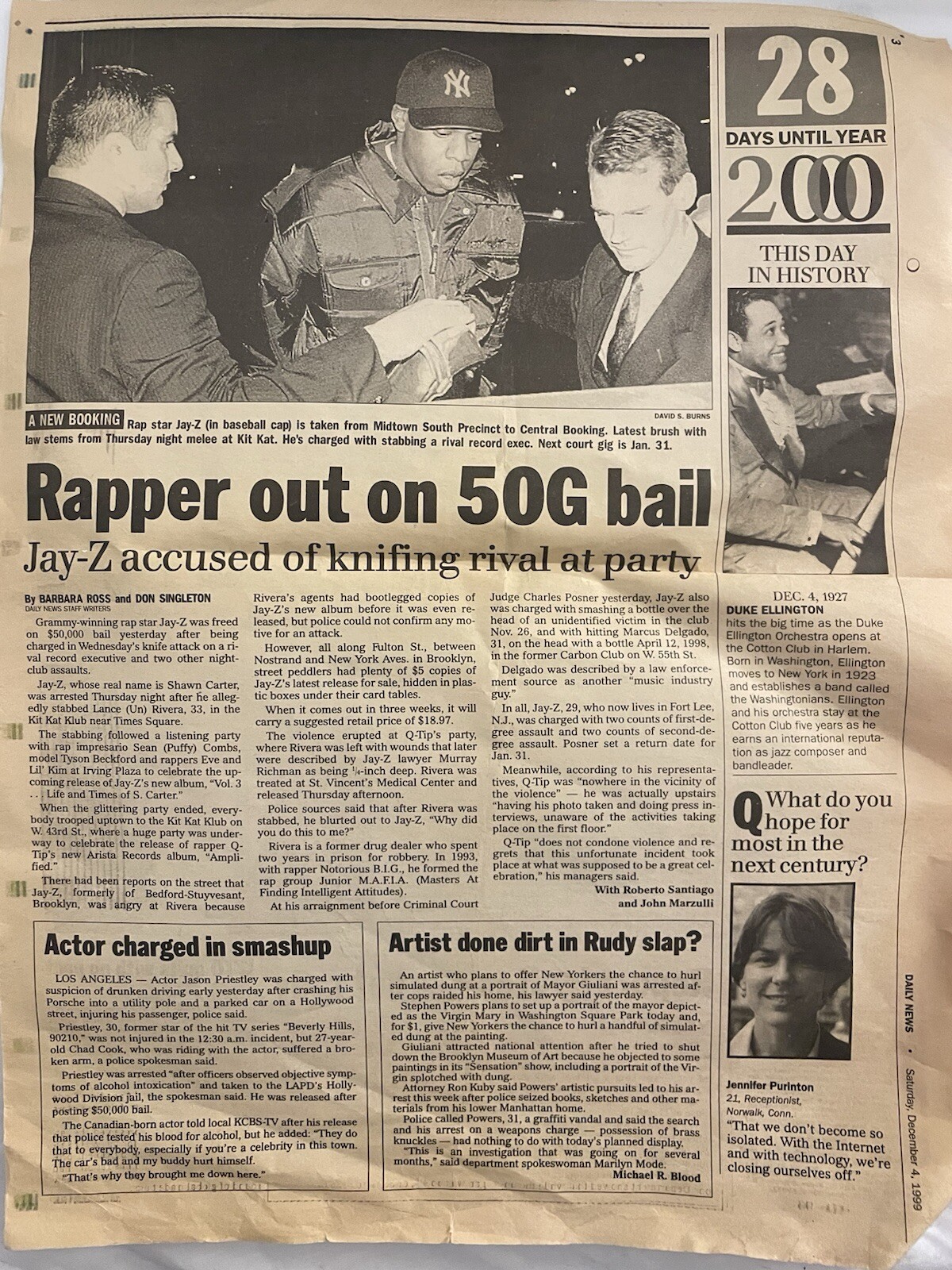 Article Of Rapper (Jay-Z) Arrested Back In December 4th 1999