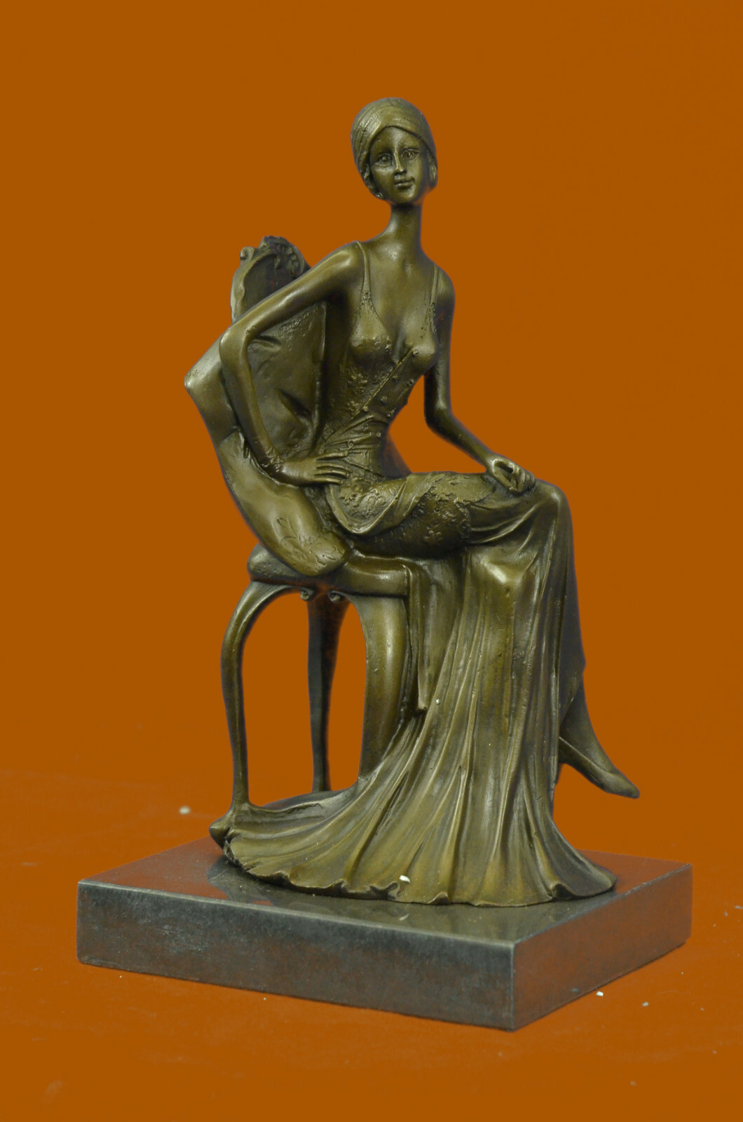 Bronze Sculpture Statue Decor Rare Fashion Model Sitting On Chair Art Sale Decor