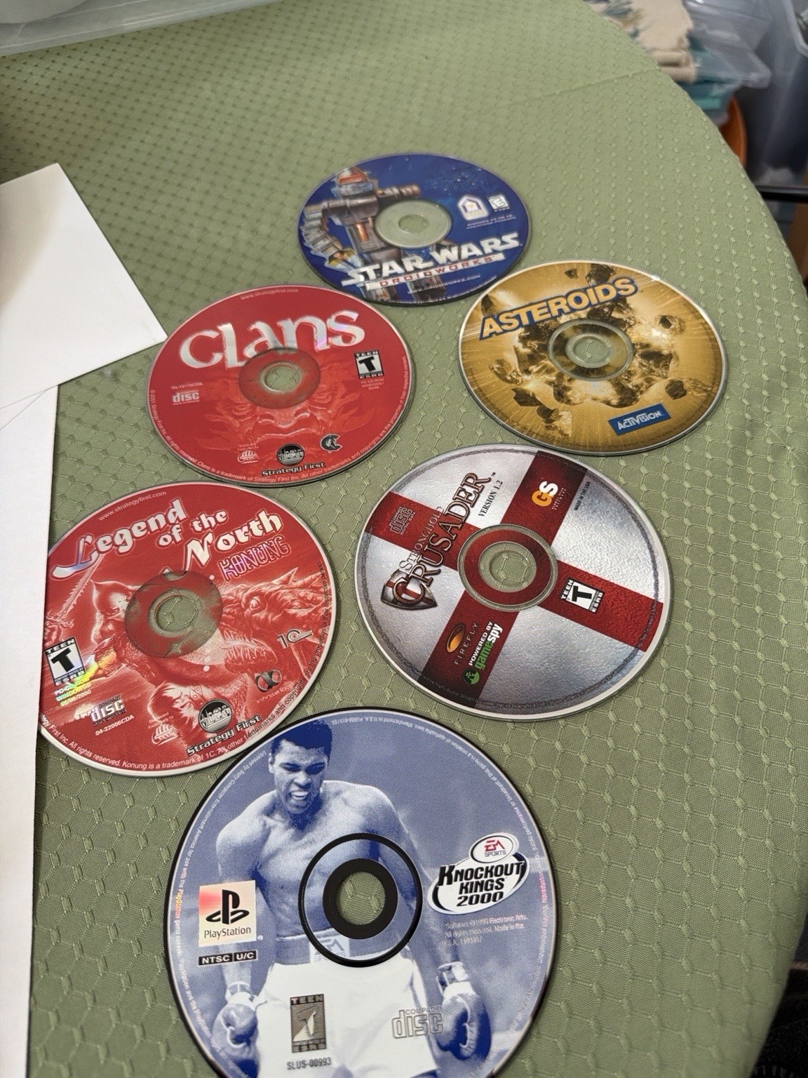 Vintage PC & PS1 Game Lot -Star Wars Droid Works, Asteroids, Clans, Crusader, KK