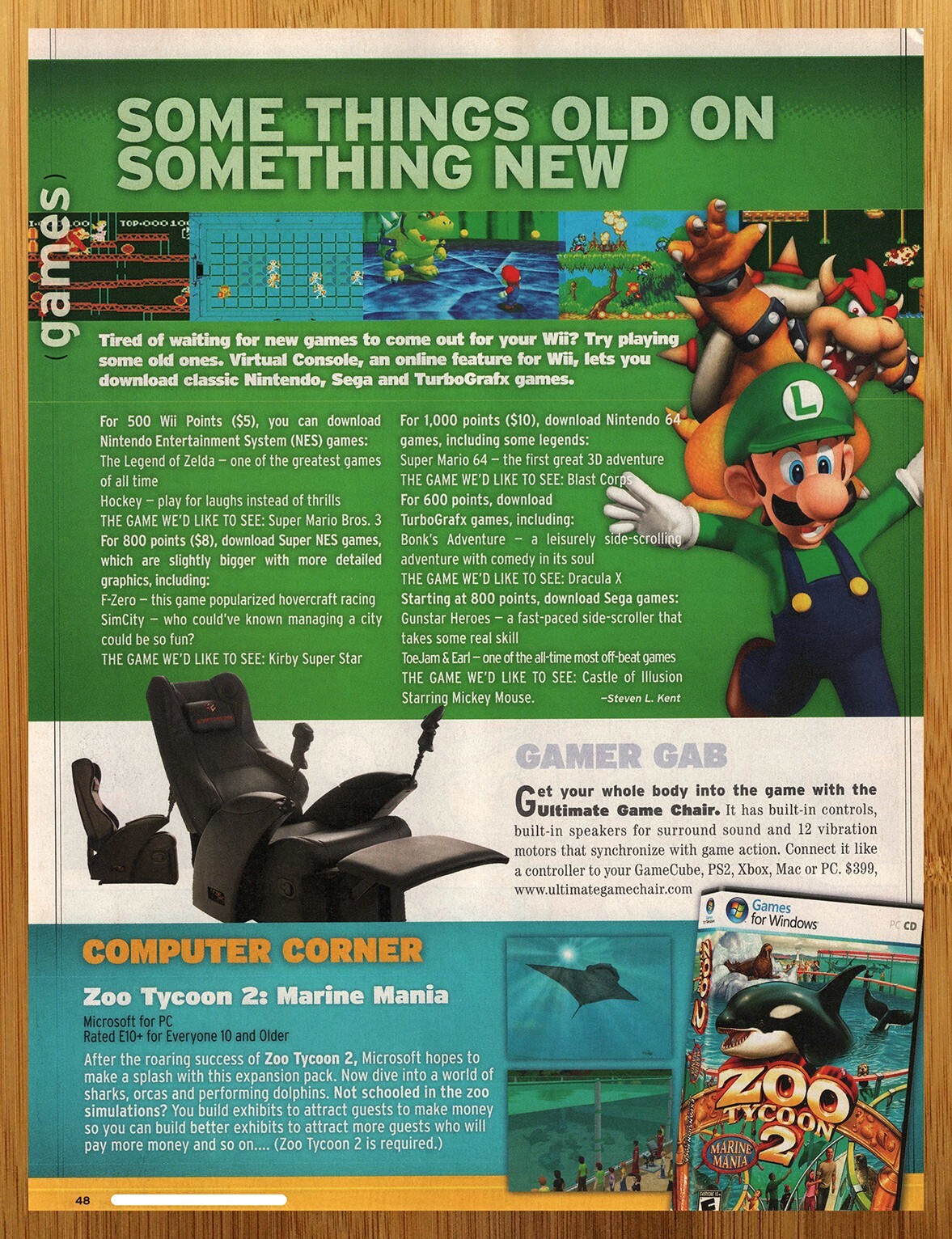 2006 Nintendo Wii/Zoo Tycoon 2 Marine Mania PC Print Ad/Poster Mario Luigi Art