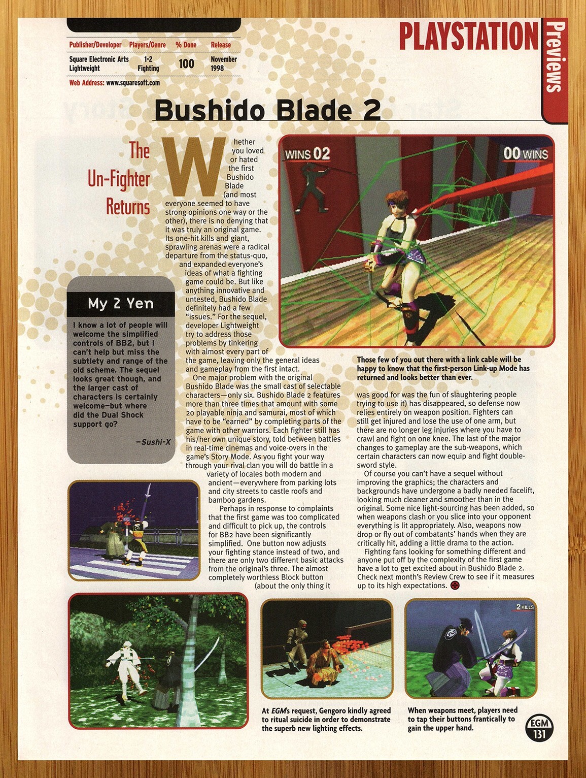 1998 Bushido Blade 2 Playstation 1 PS1 PREVIEW Vintage Print Ad/Poster Promo Art