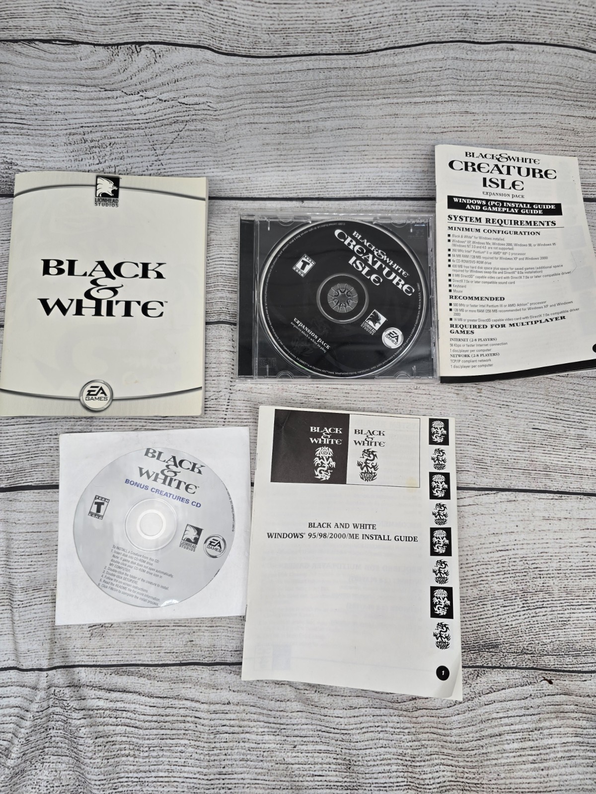 Black & White Bonus Creatures CD Rom & Creature Isle & Random Manuals 