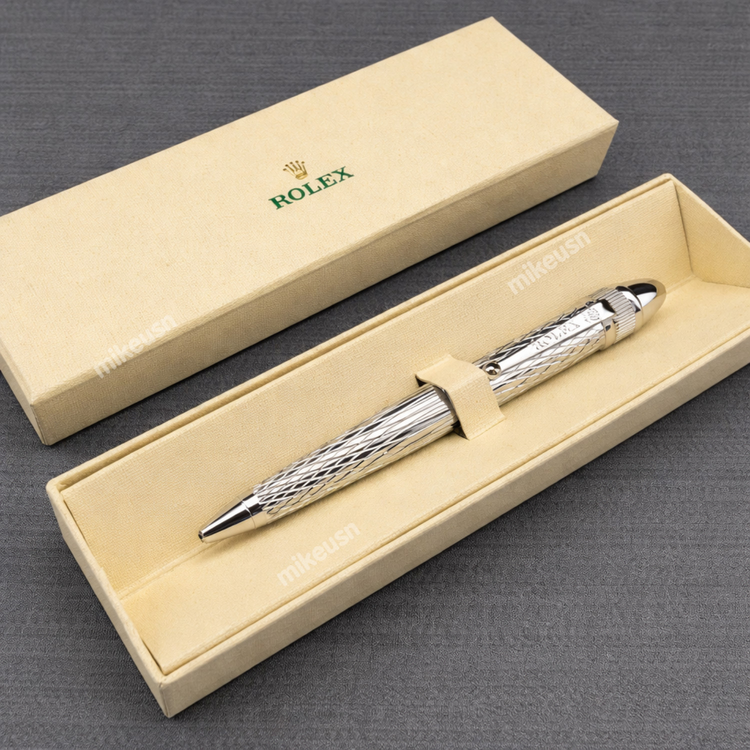 New Rolex Vintage Style Palladium Finish Ballpoint Pen Boxed Exclusive Ad Gift