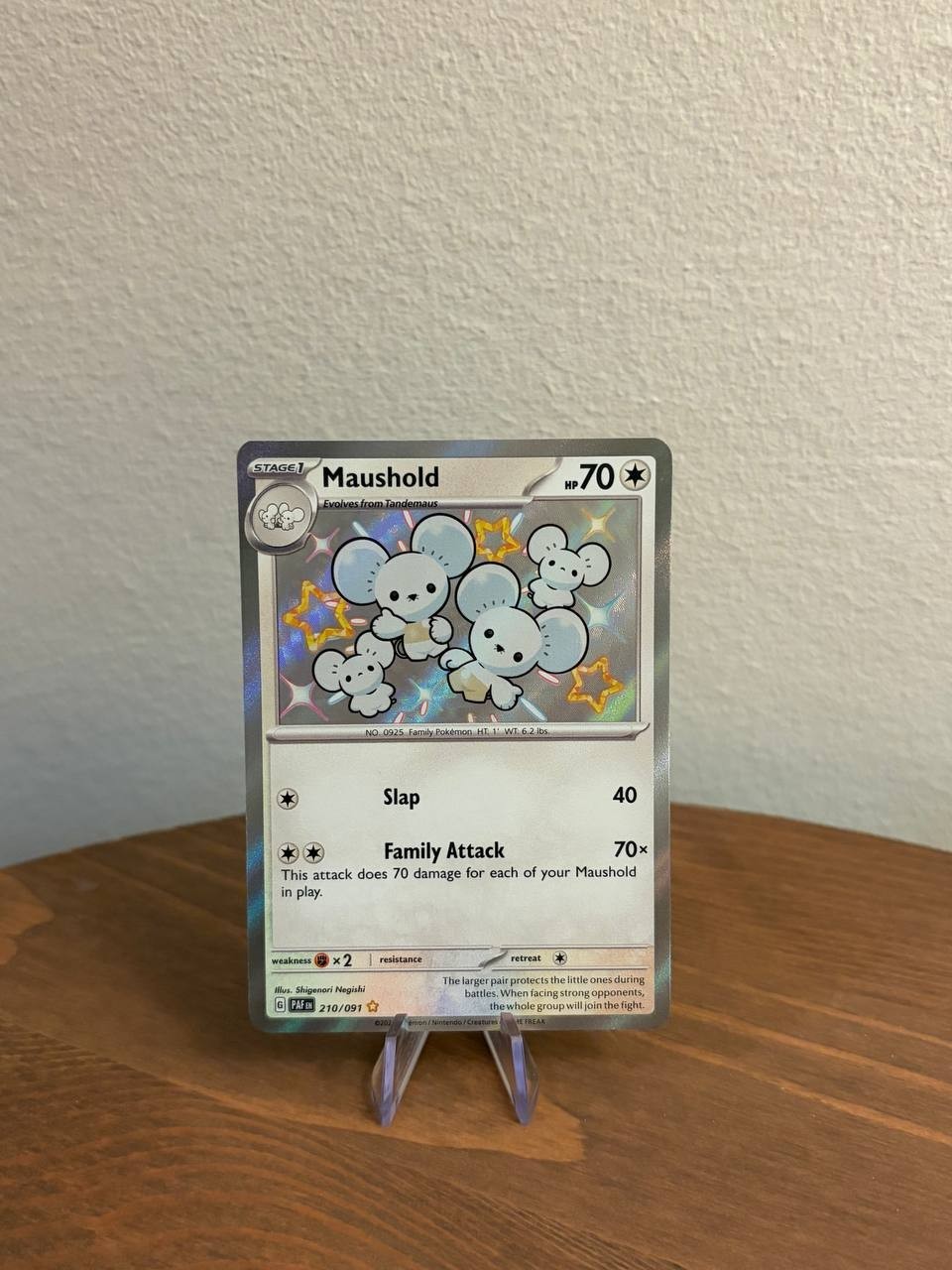 Pokémon TCG Maushold Baby Shiny S&V Paldean Fates Holo Shiny Rare Card 210/091