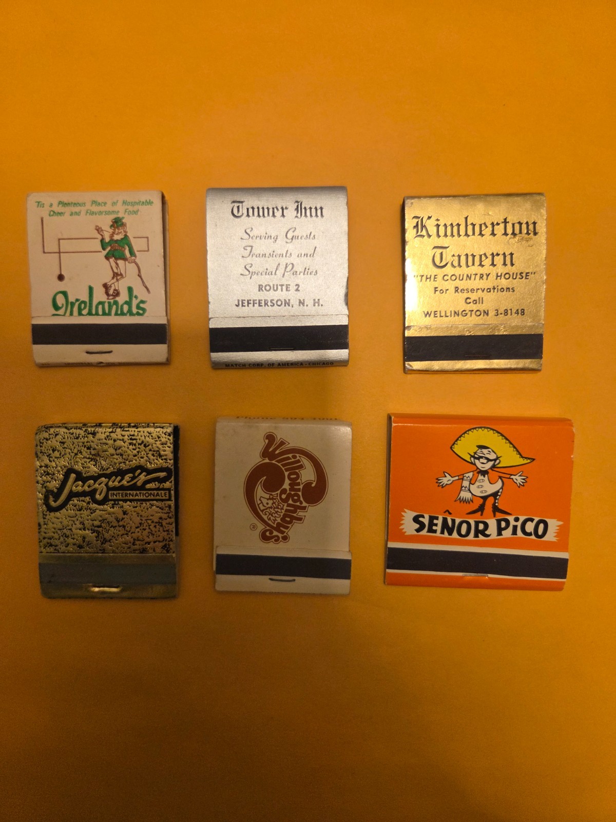 Lot of 6 Vintage Restaurant matchbooks, Full Front strike, Unstruck