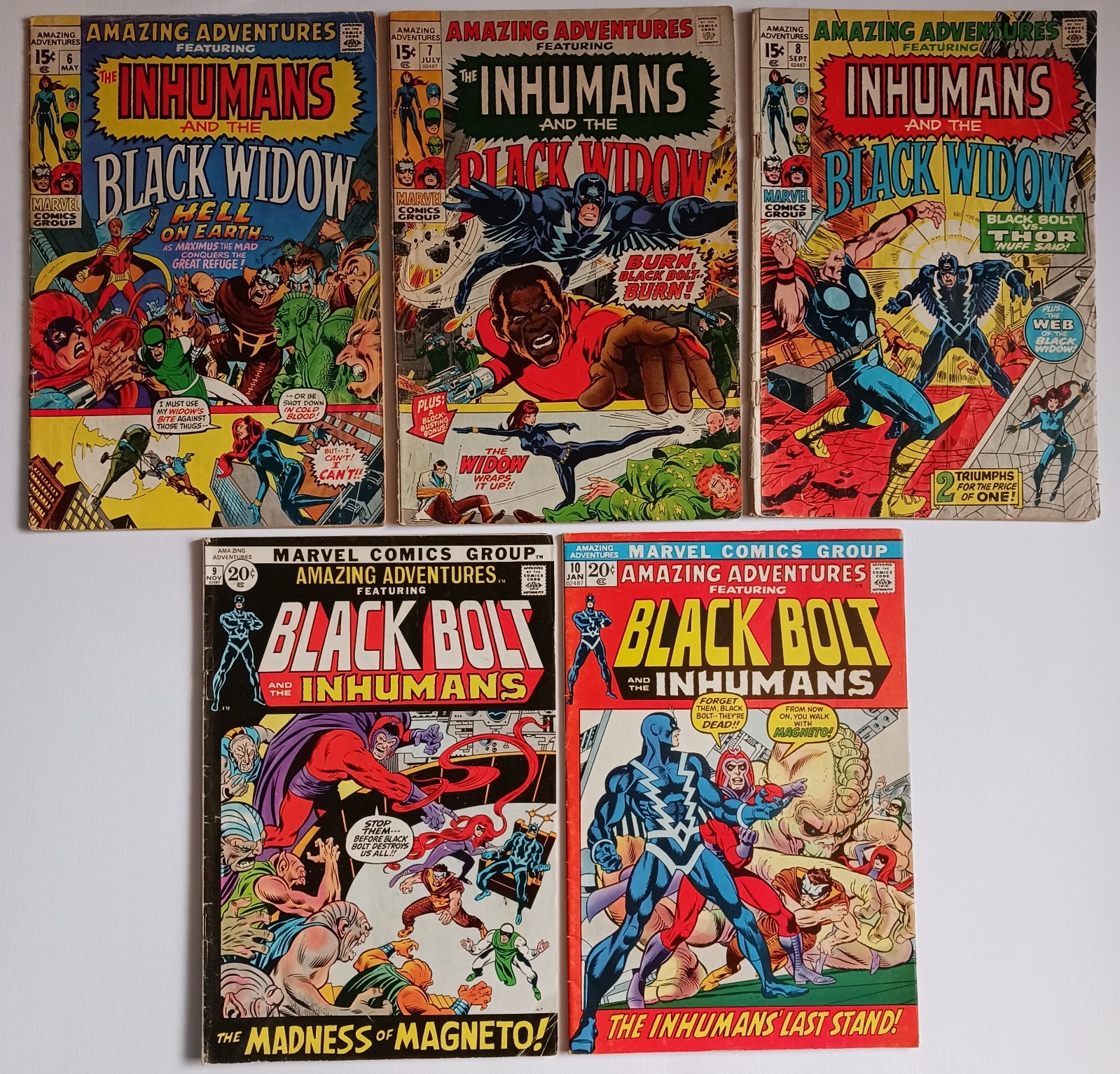 AMAZING ADVENTURES #6-10 MARVEL 1971 INHUMANS BLACK WIDOW KIRBY ADAMS G/VG