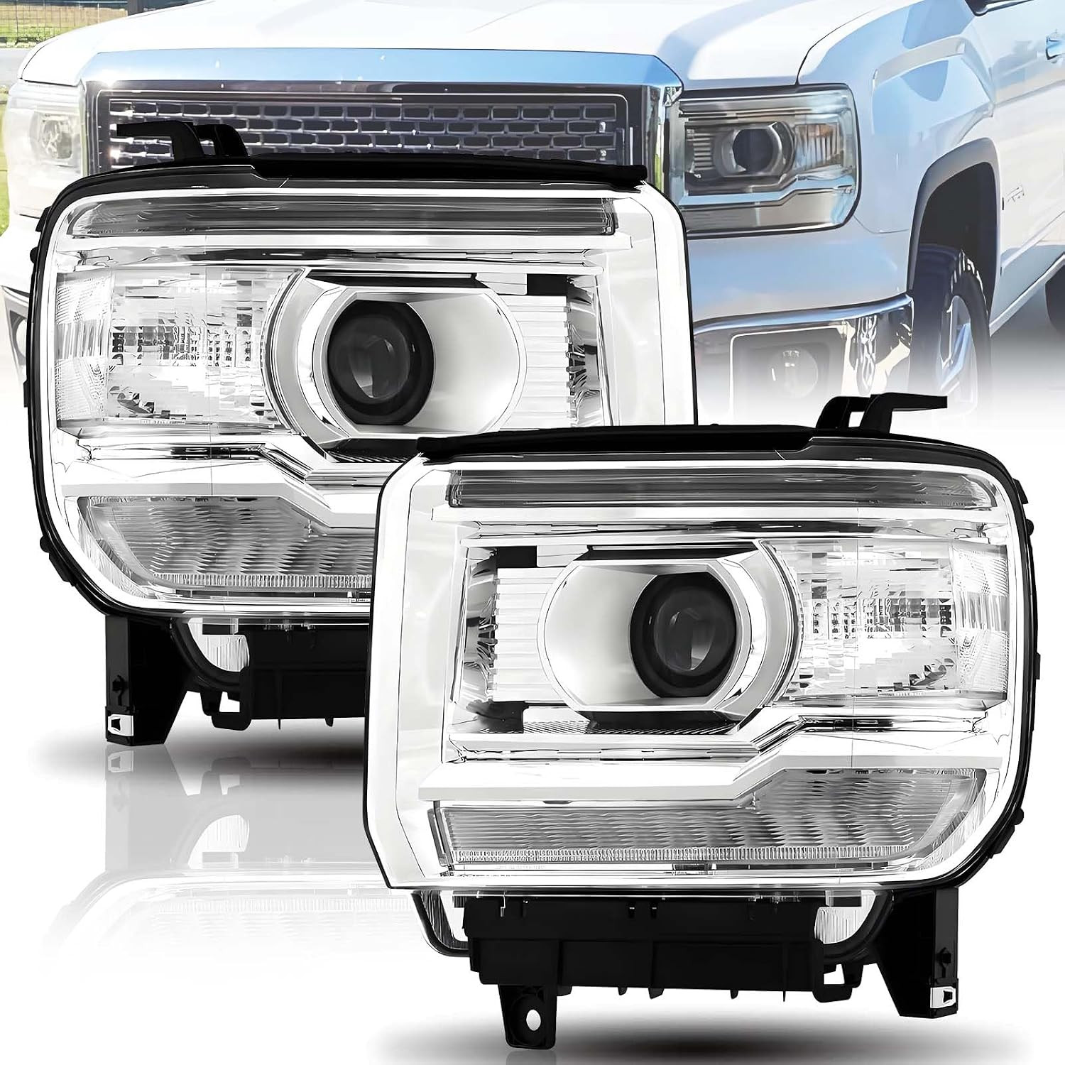 Headlights for 2014-2015 GMC Sierra 1500 for 15-19 2500 HD 3500HD with DRL