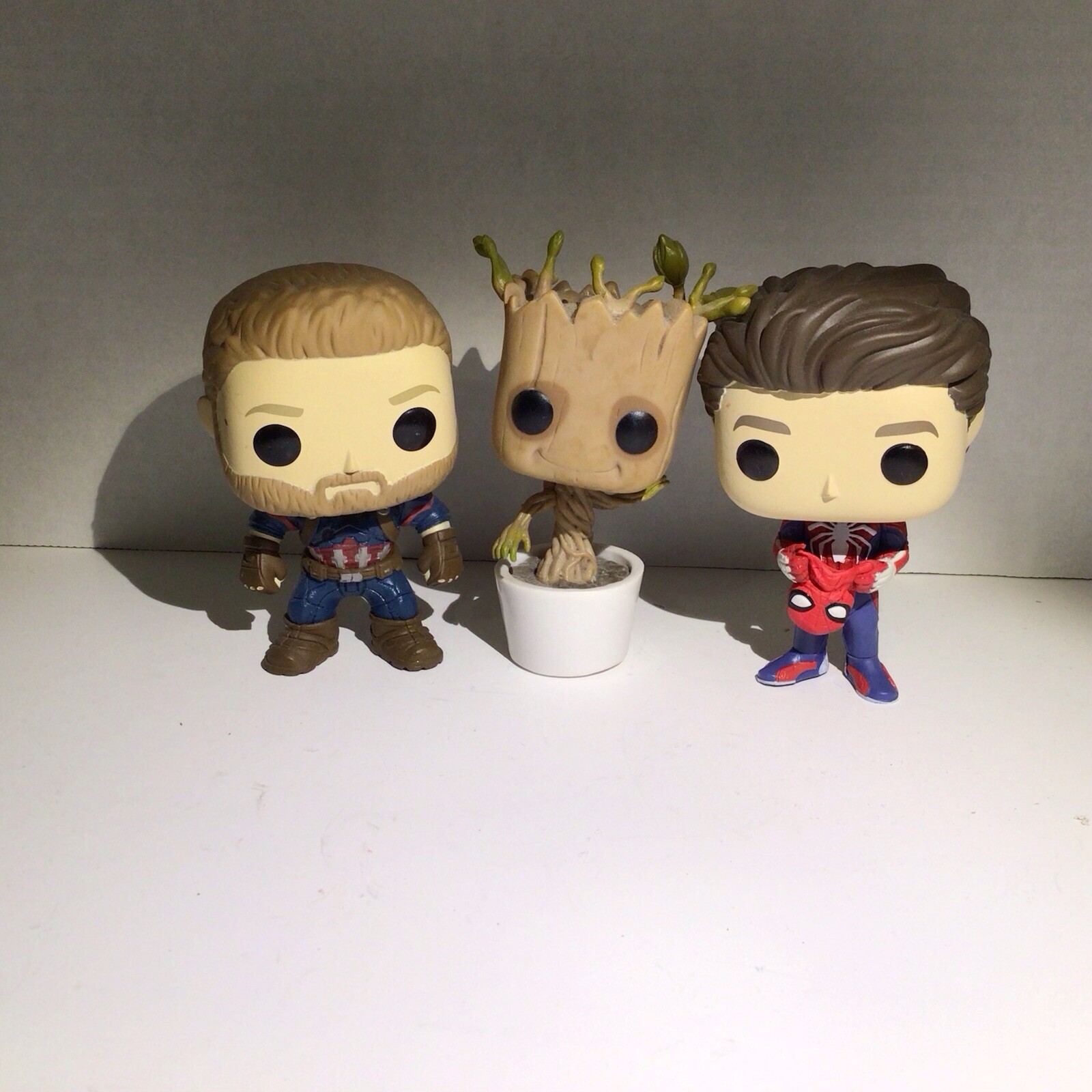Marvel Funko Lot, Loose (Captain America w/beard, Plant Groot, & PS4 Spider-Man)