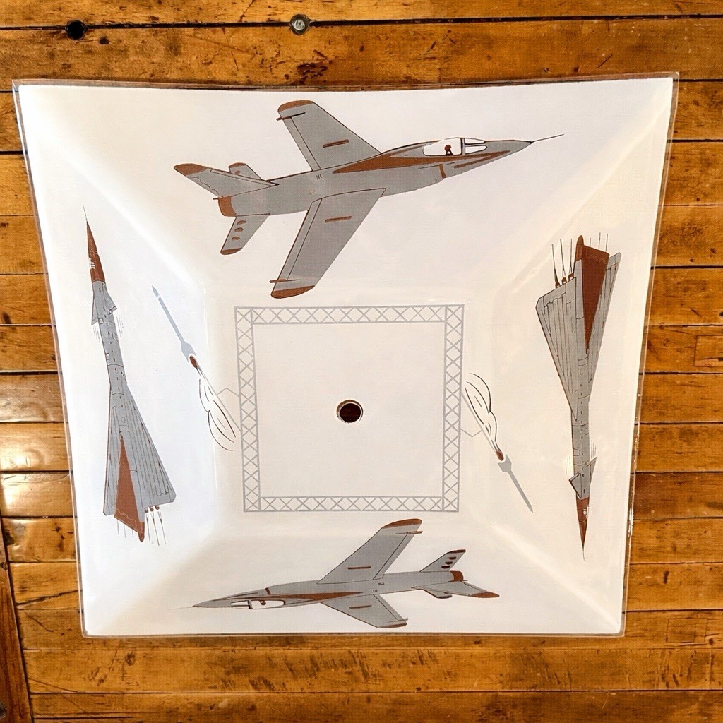 Vintage MCM Aerojet Airplane Square Ceiling Light Shade Space Age Decor 13