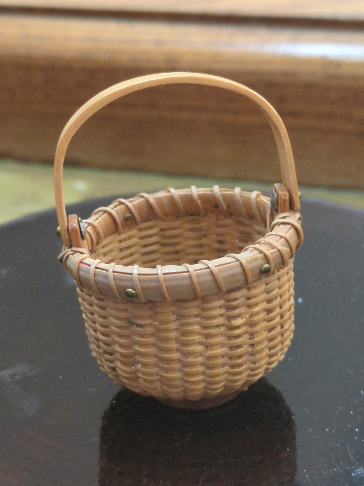 Vintage 1985 Miniature Nantucket Lightship Basket Signed J Gardner Swing Handle