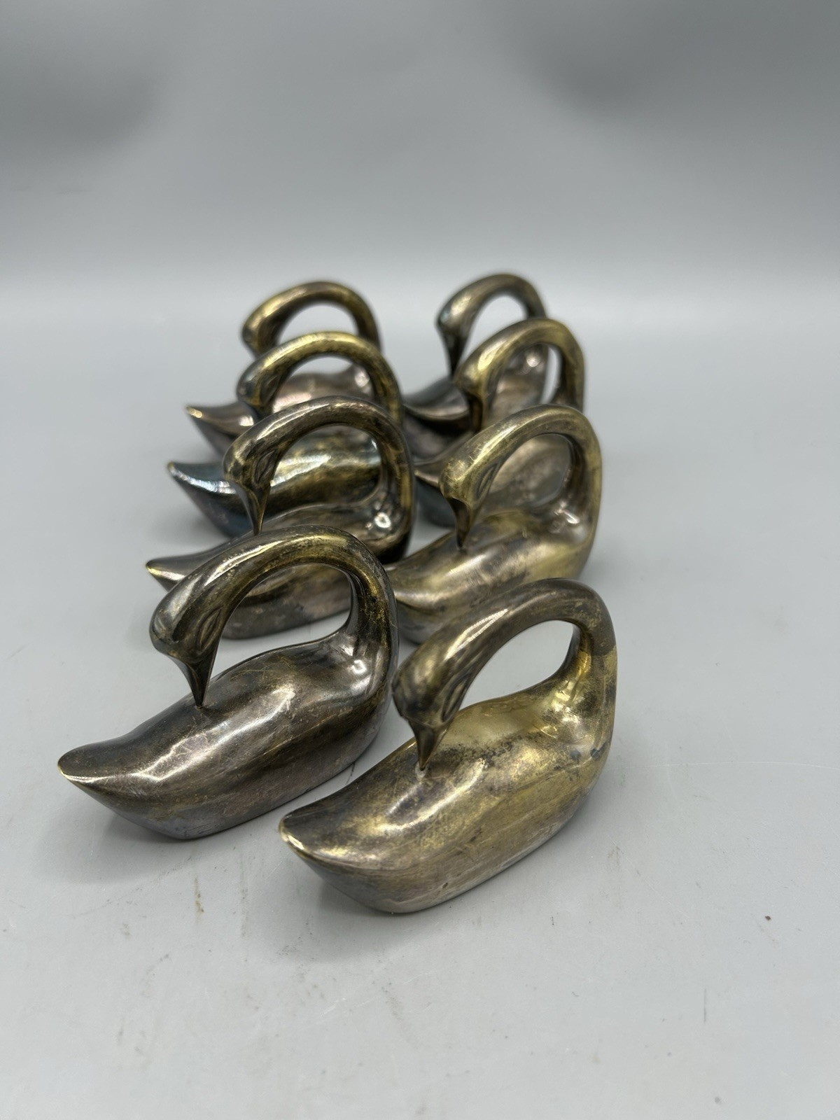 Vintage Set of 8 Silver Plated Swan Napkin Rings Holders Heavy Made in India