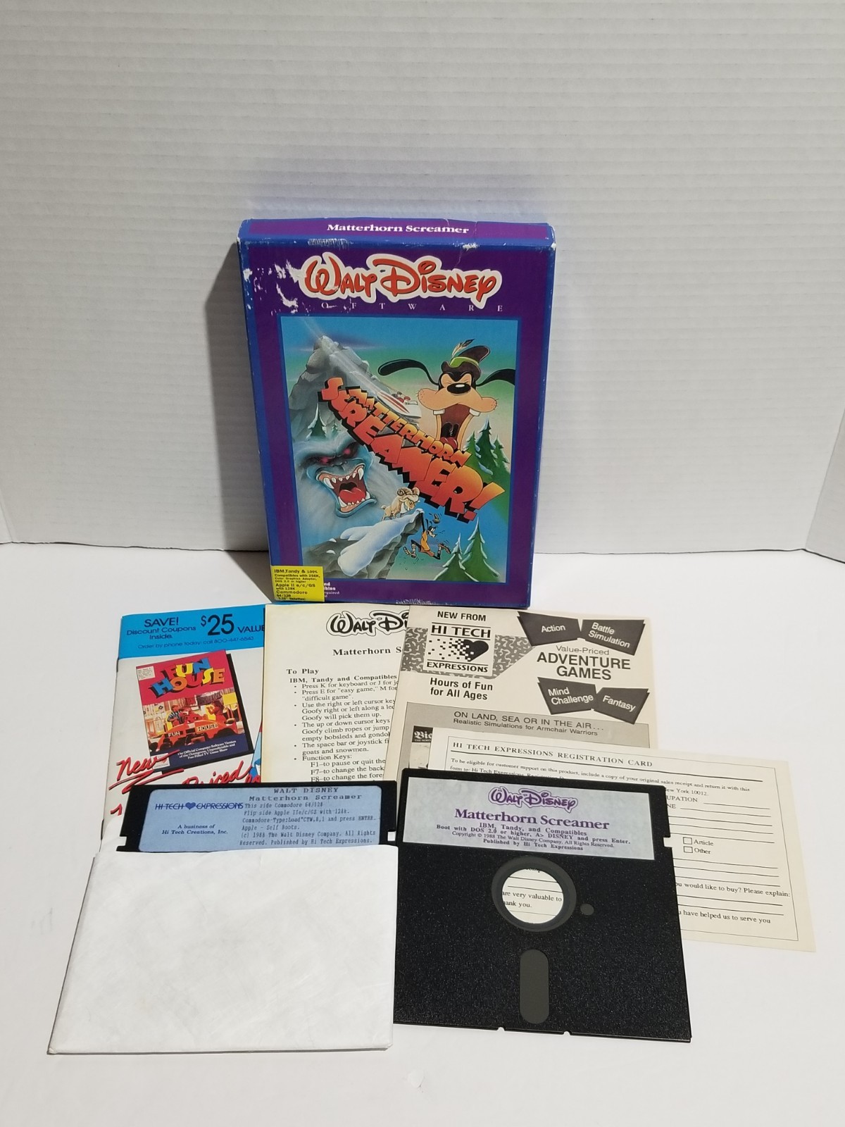 Walt Disney Matterhorn Screamer YELLOW LABEL 2 Disk IBM Apple II C64/128 Inserts