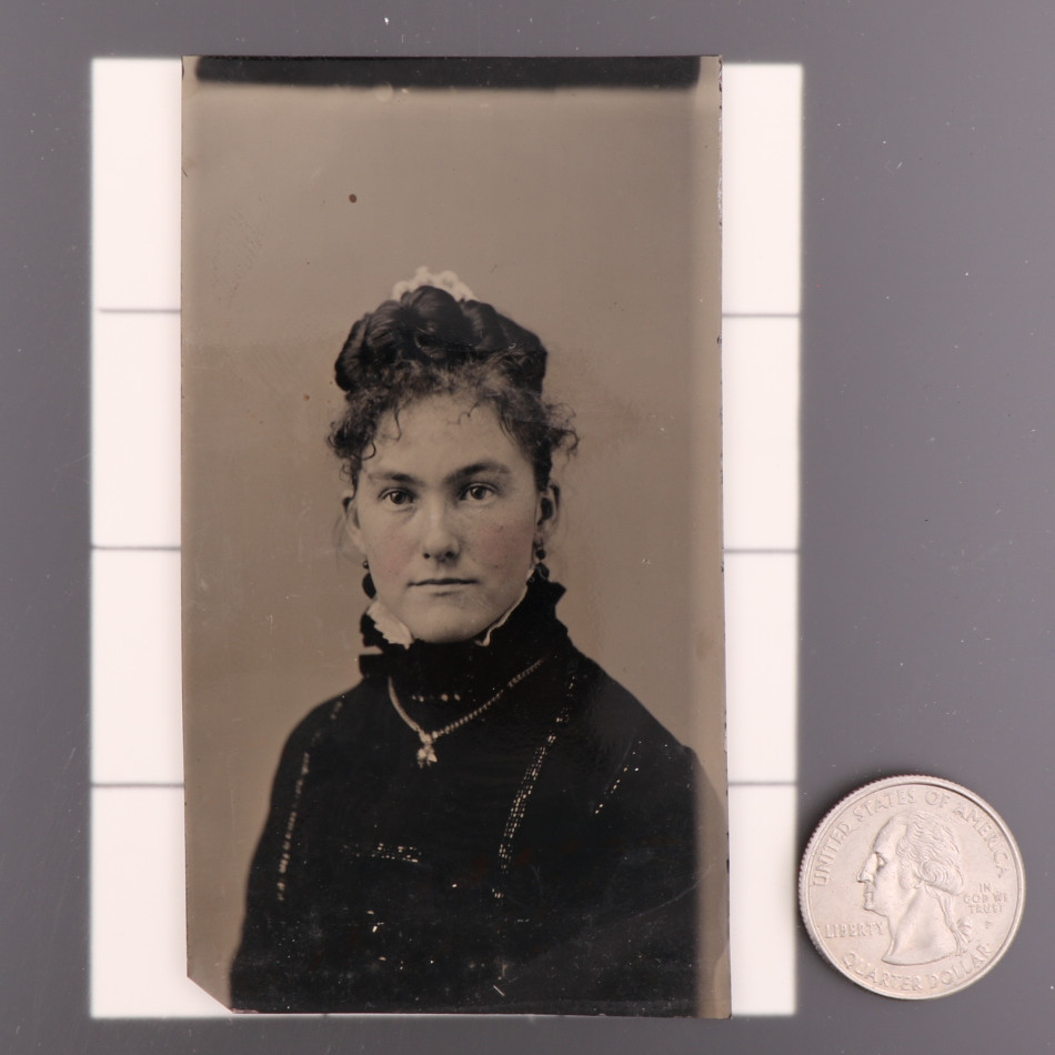 Antique CDV 6th Plate Tintype Photograph of a Fashionable Young Lady #1232