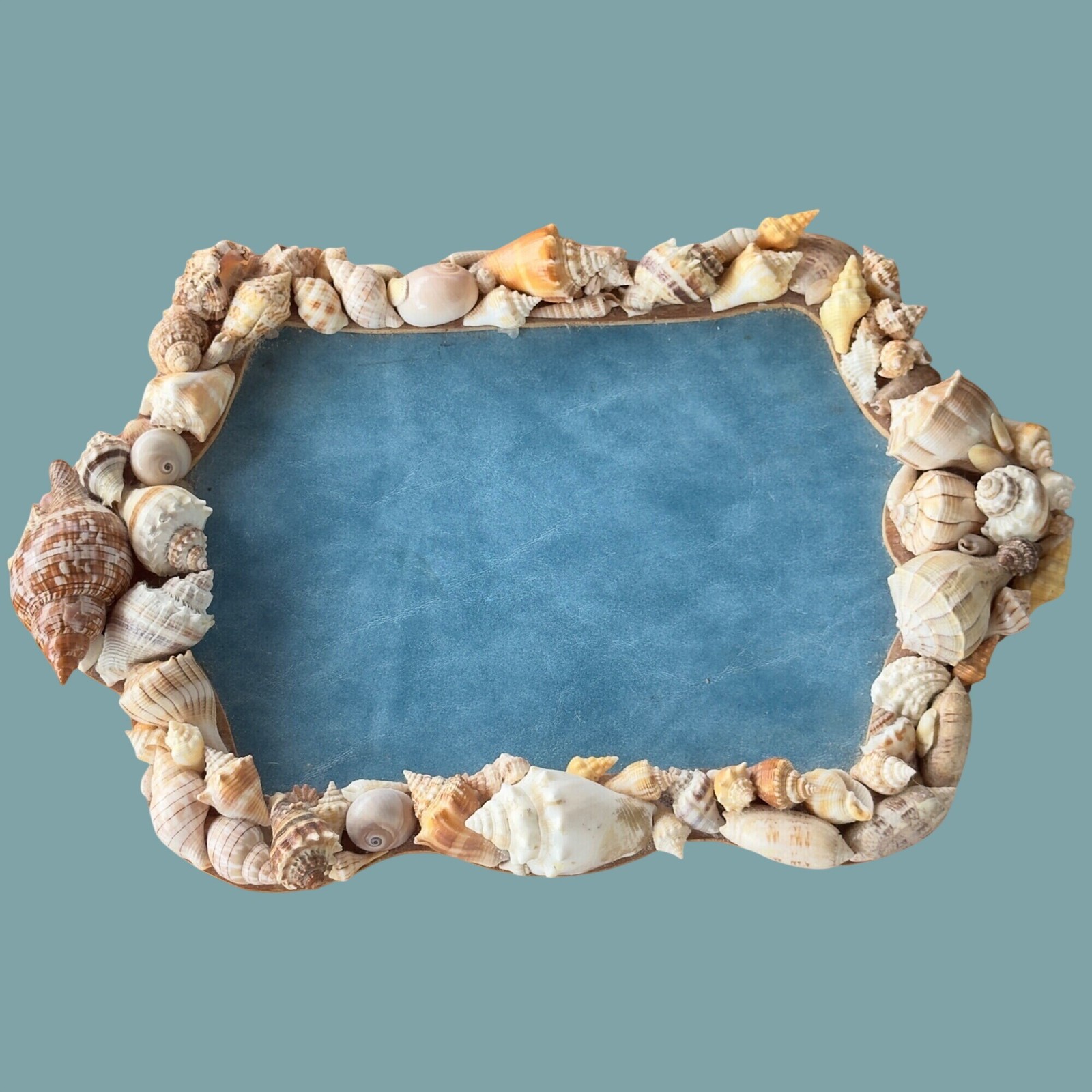 Handmade Seashell Decorated Tray Coastal Beach House Cottage Shell Ocean Decor