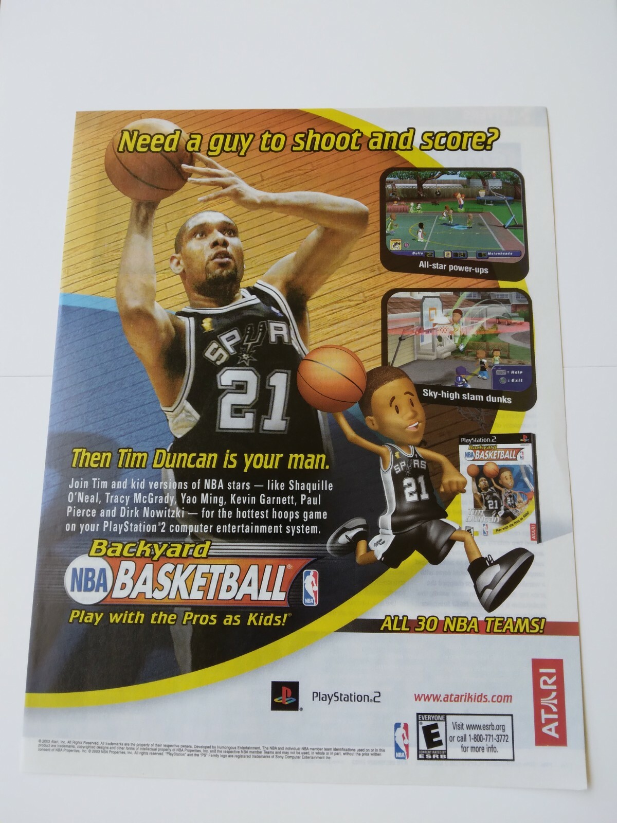 2003 Video Game Promo Print Ad NBA BACKYARD BASKETBALL - TIM DUNCAN PS PS2 ATARI