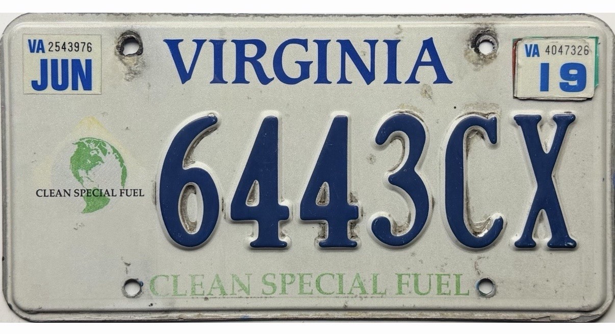 *BARGAIN BIN* 2019 Virginia CLEAN SPECIAL FUEL License Plate #6443CX