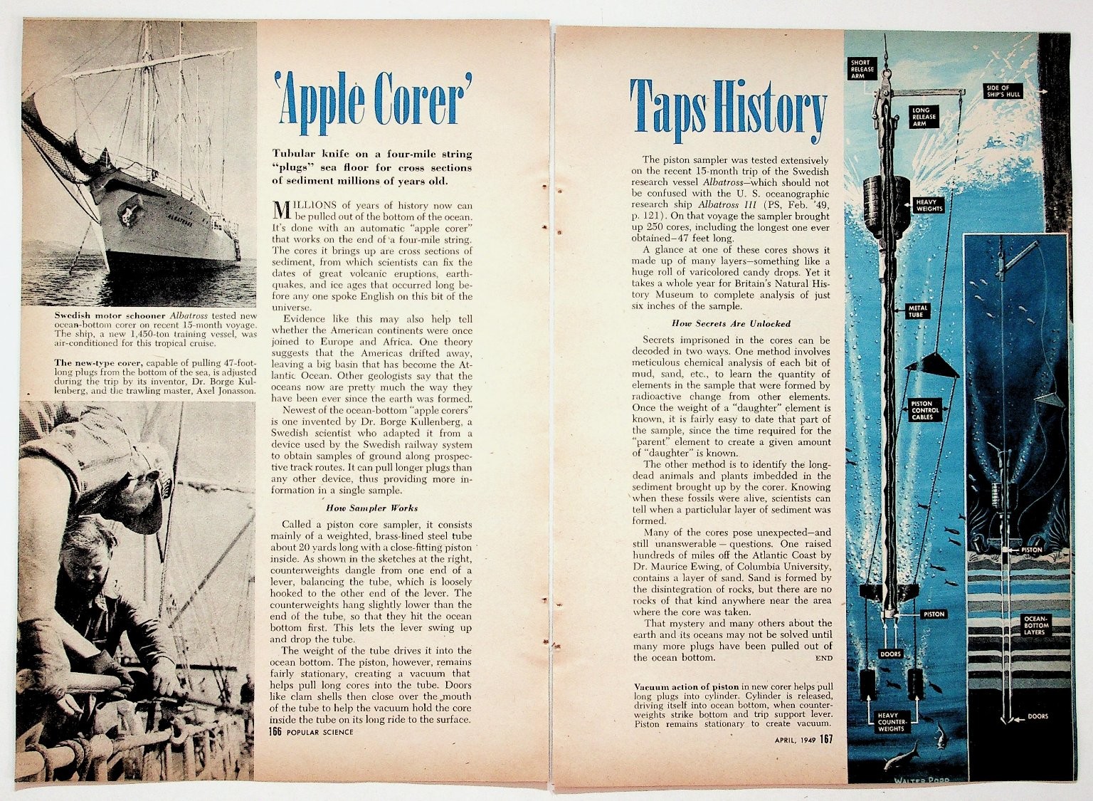 1949 Popular Science Magazine Page Oceanography Deep Sea Corer Albatross