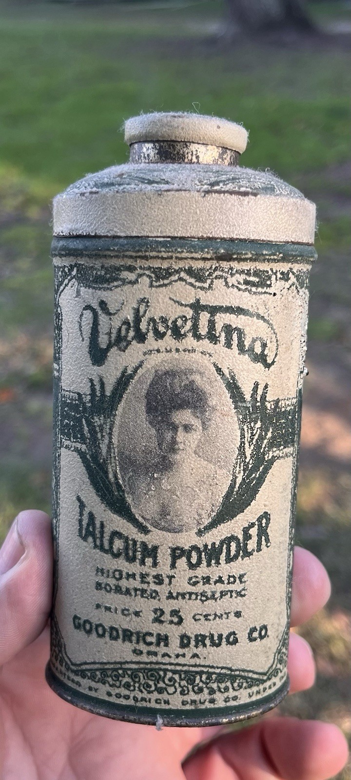 Antique Early 1900s Velvetina Talcum Powder Advertising Can
