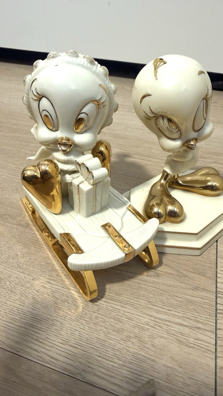 Lenox Tweety Bird Figurines Set of 2 Warner Bros Porcelain Gold Accents Vintage