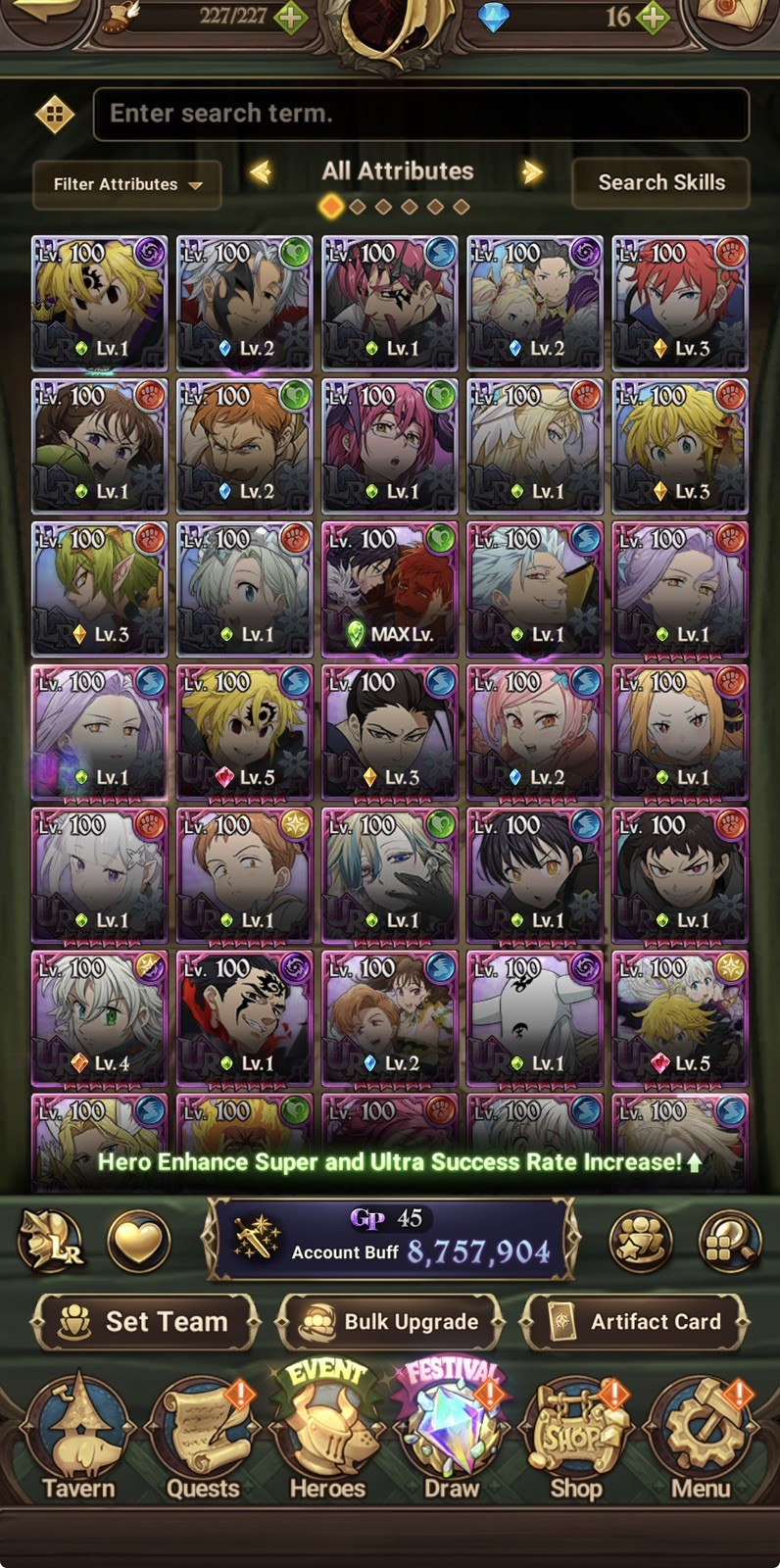 Seven Deadly Sins Grand Cross Global Unlinked 8.8M Escarlin6/6 15 UR & 12 LR etc